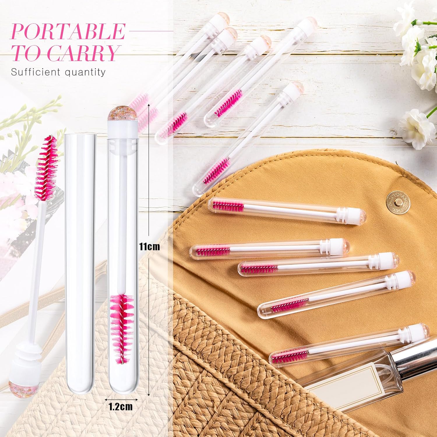 80 Pieces Disposable Mascara Brushes Tubes Set, 40 Pieces Empty Mascara Wand Tube with 40 Pieces Eyelash Brush Makeup Tool for Eyelash Extension(Pink Gold Sequins Style) - Image 2