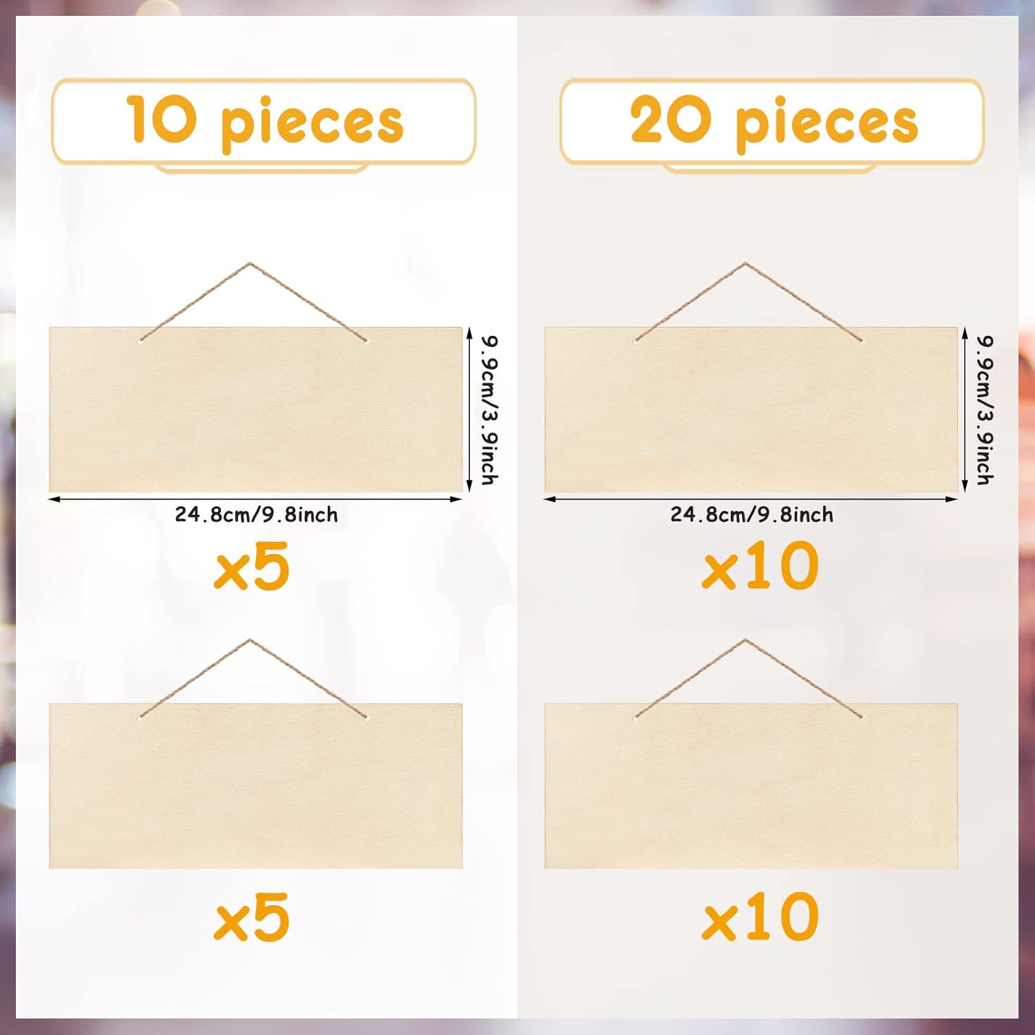 10 Pcs Unfinished Hanging Wood Sign Easter 9.8 x 3.9 Inch Rectangle Blank Wooden Plaque Blank Hanging Wooden Slices Banners with Ropes for Spring Painting Writing DIY Crafts - Image 2