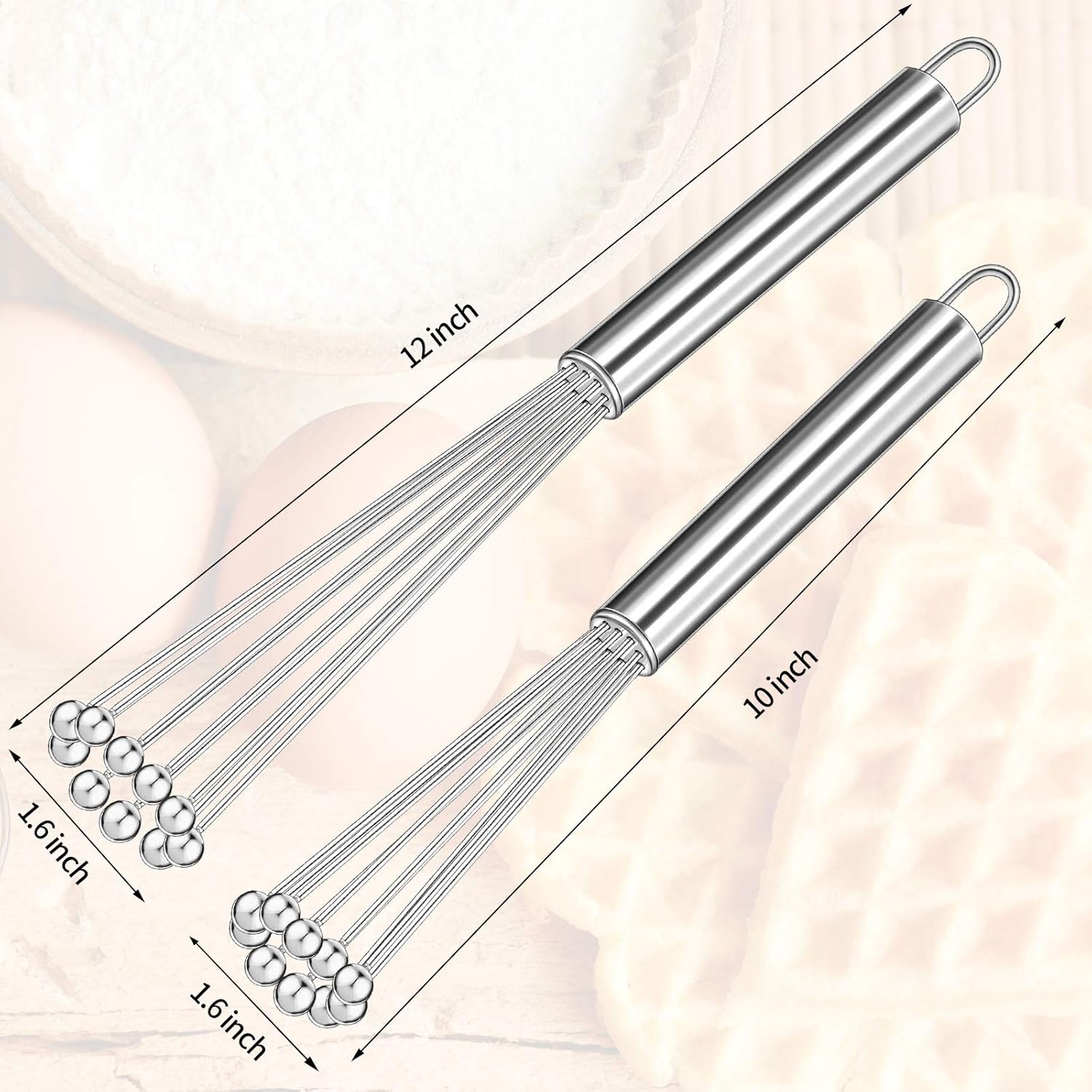 2 Pieces Stainless Steel Ball Whisk Wire Egg Whisk Set Kitchen for Cooking, Blending, Whisking, Beating, Stirring(10 Inch and 12 Inch) - Image 2