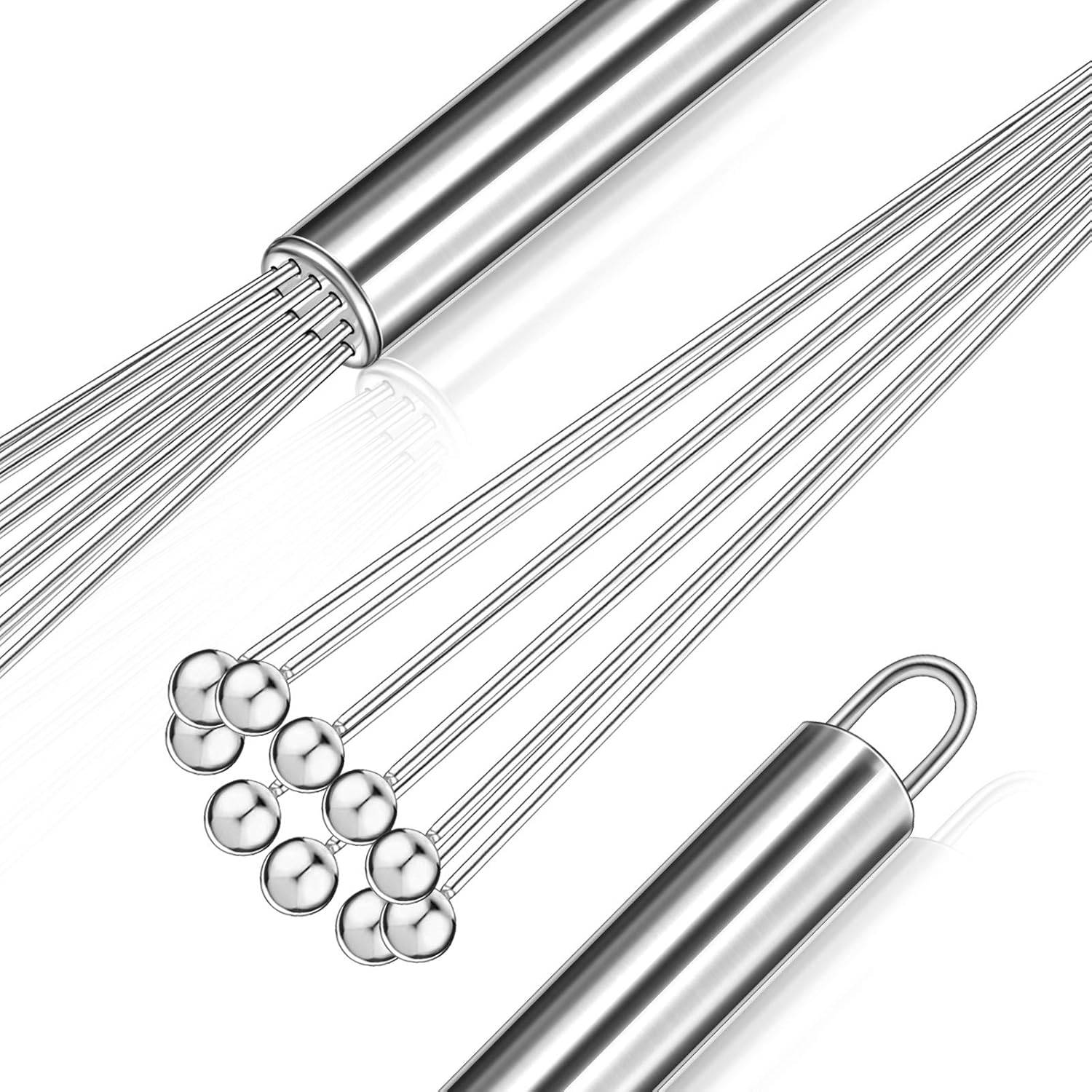 2 Pieces Stainless Steel Ball Whisk Wire Egg Whisk Set Kitchen for Cooking, Blending, Whisking, Beating, Stirring(10 Inch and 12 Inch) - Image 3