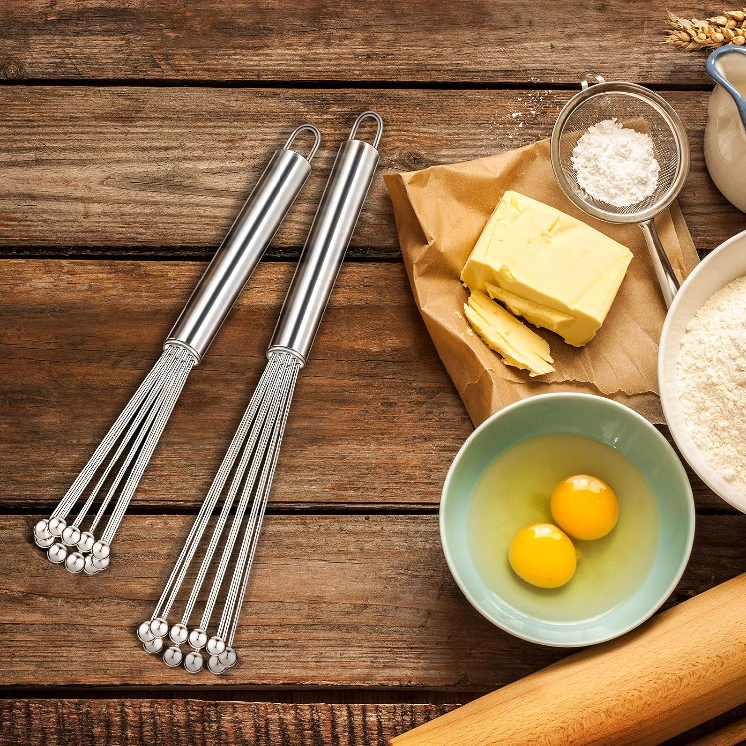 2 Pieces Stainless Steel Ball Whisk Wire Egg Whisk Set Kitchen for Cooking, Blending, Whisking, Beating, Stirring(10 Inch and 12 Inch) - Image 5