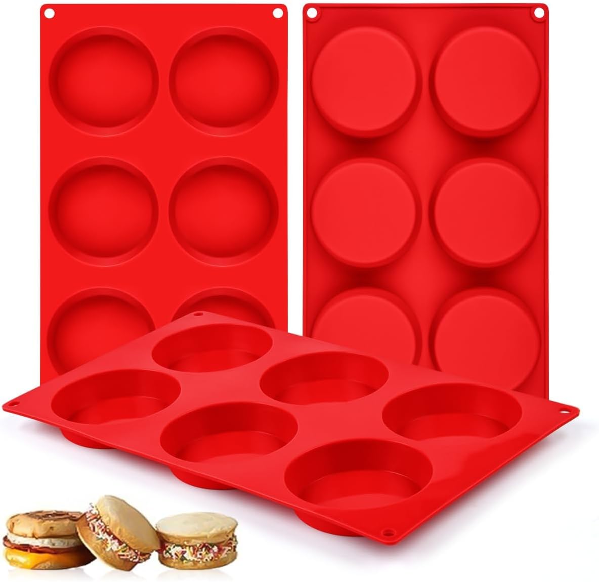 Muffin Top Pan, Silicone Egg Molds for Breakfast Sandwiches 3 Inch Round Silicone Baking Molds for Baking English Muffins, Whoopie Pies, Corn Bread, Egg Bites, Tarts 3 Pack - Image 1