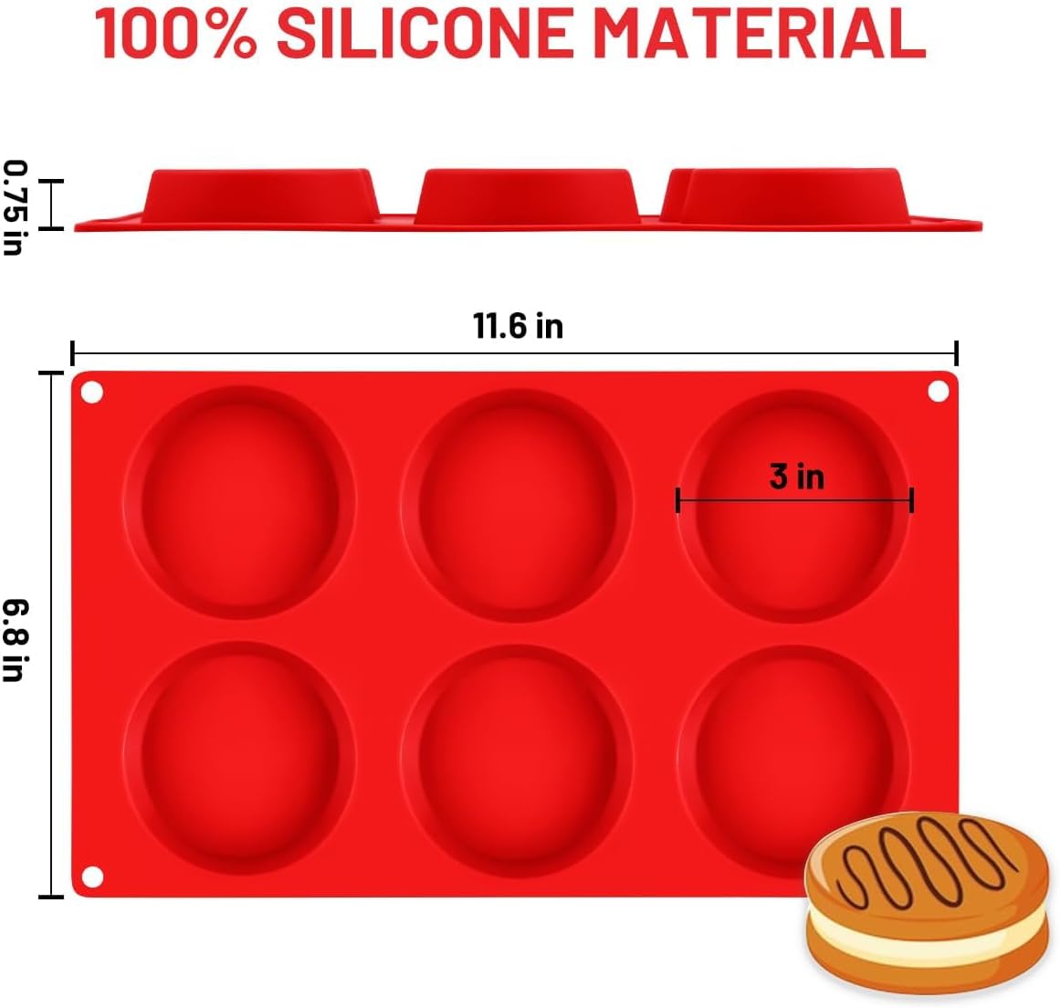 Muffin Top Pan, Silicone Egg Molds for Breakfast Sandwiches 3 Inch Round Silicone Baking Molds for Baking English Muffins, Whoopie Pies, Corn Bread, Egg Bites, Tarts 3 Pack - Image 2