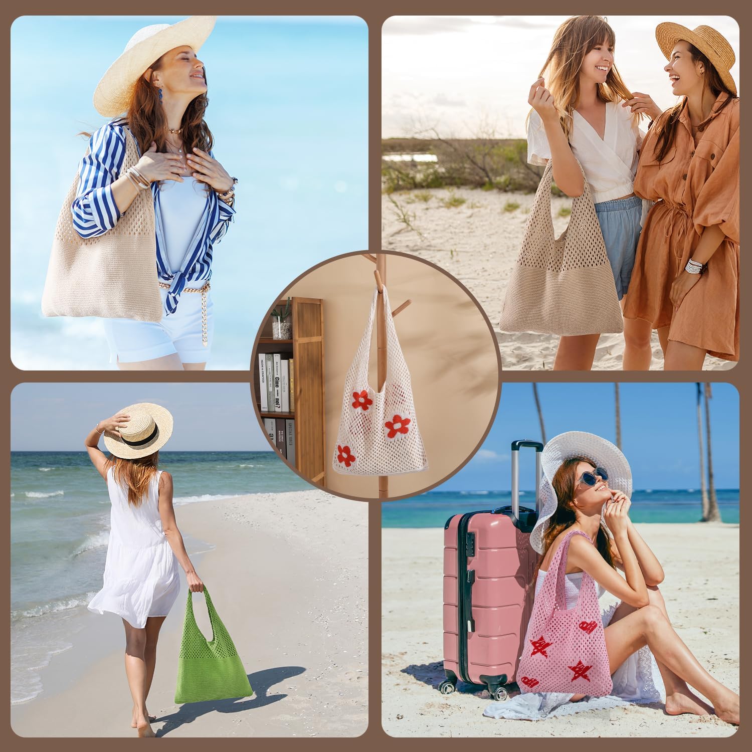 Crochet Beach Tote Bags, Stylish Mesh Beach Bags Shoulder Bag for Women, Cute Summer Vacation Boho Tote Bag - Image 2