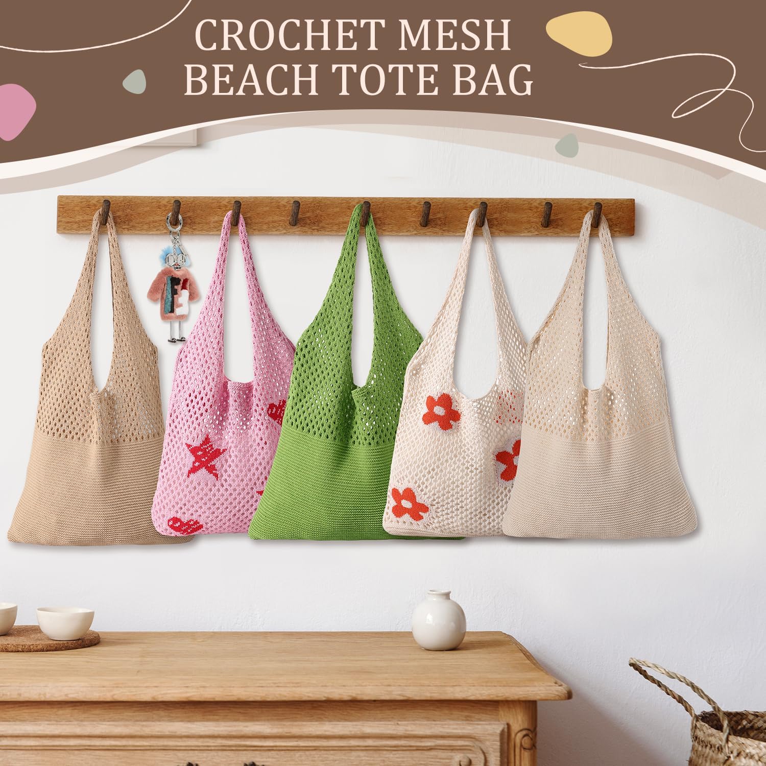 Crochet Beach Tote Bags, Stylish Mesh Beach Bags Shoulder Bag for Women, Cute Summer Vacation Boho Tote Bag - Image 3