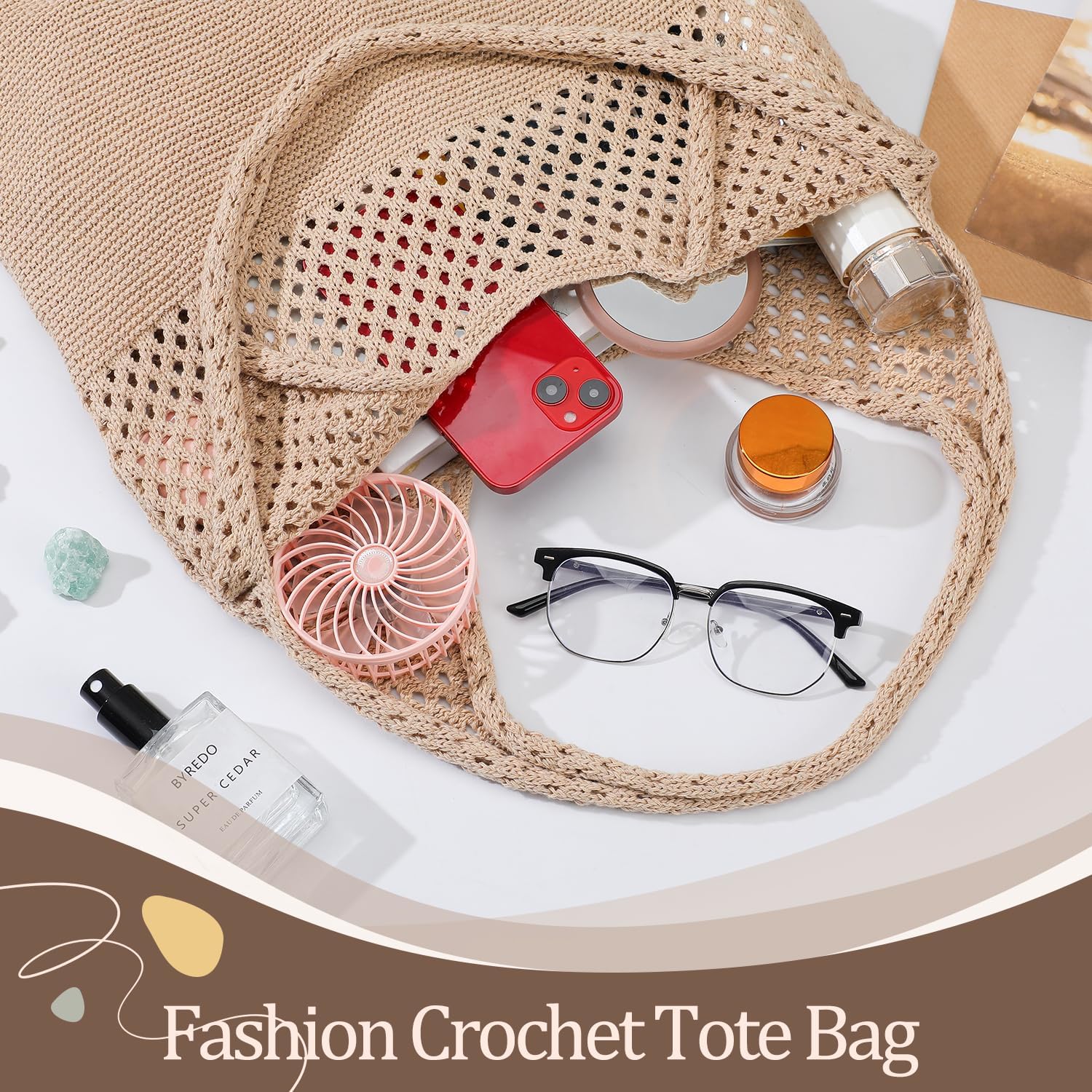 Crochet Beach Tote Bags, Stylish Mesh Beach Bags Shoulder Bag for Women, Cute Summer Vacation Boho Tote Bag - Image 7