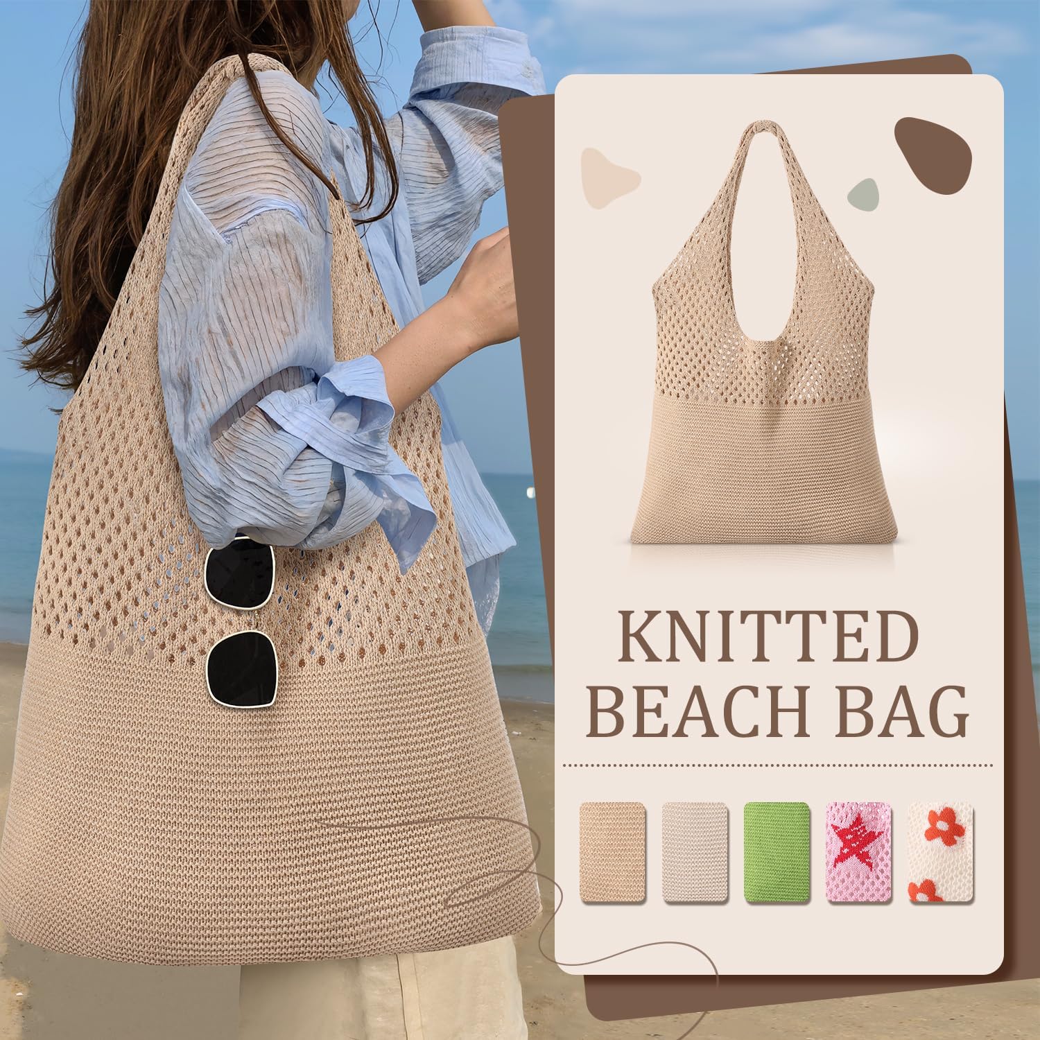 Crochet Beach Tote Bags, Stylish Mesh Beach Bags Shoulder Bag for Women, Cute Summer Vacation Boho Tote Bag - Image 8