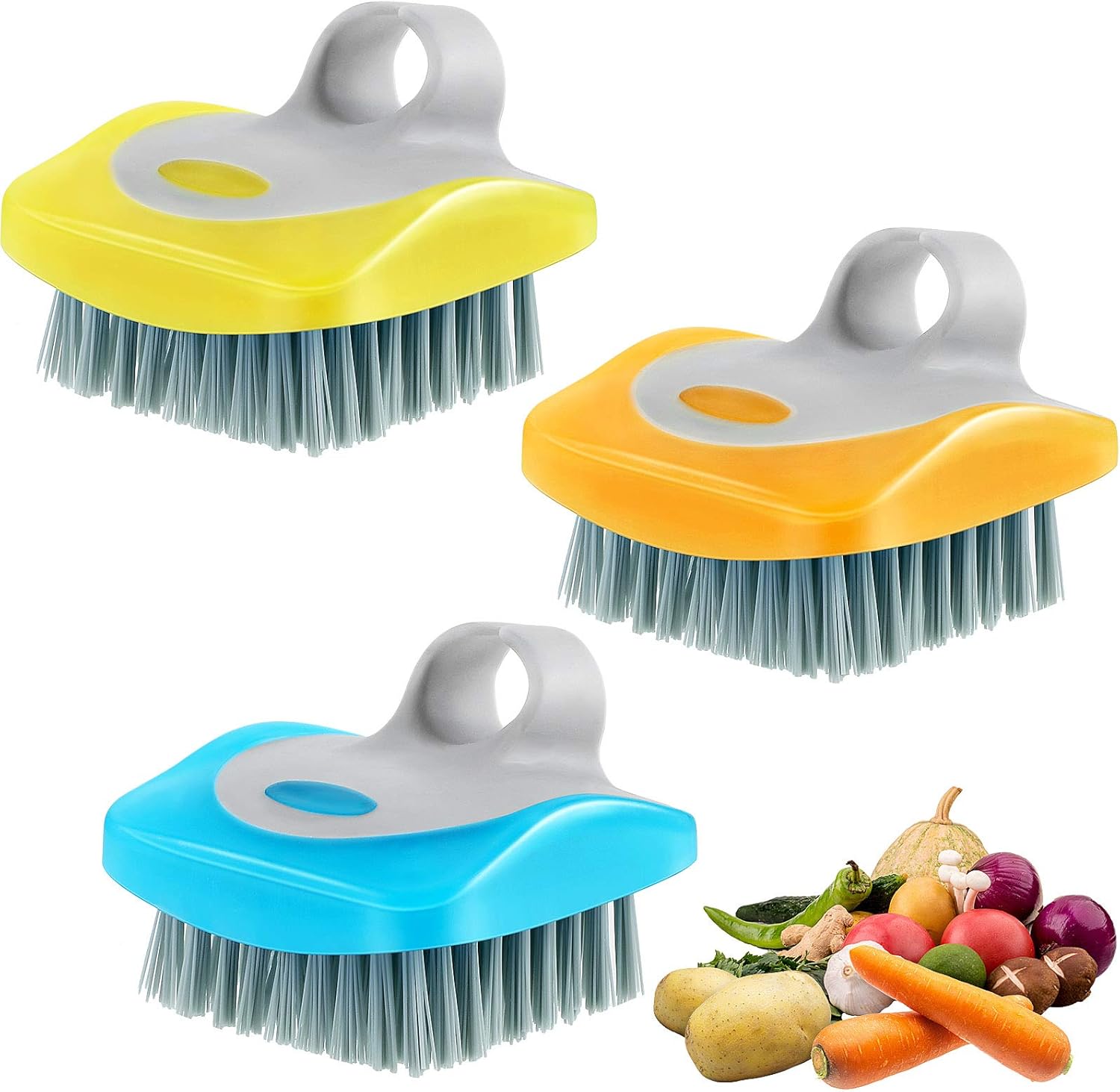 3 Pieces Vegetable Brush Potato Scrubber Vegetable Scrubber for Food Flexible Bristles Kitchen Brush for Fruits, Potatoes, Carrots Kitchen Gadgets Set in Random Color - Image 1