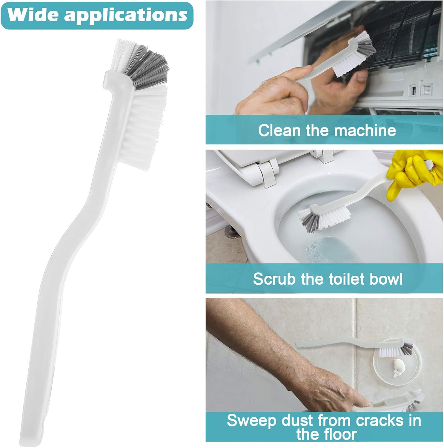 5 Piece Cleaning Dish Scrub Brush Kitchen Sink Bathroom Brushes, Household Pot Pan Dishwasher Edge Corners Grout Deep Cleaning Brush with Stiff Bristles (White and Black) - Image 4