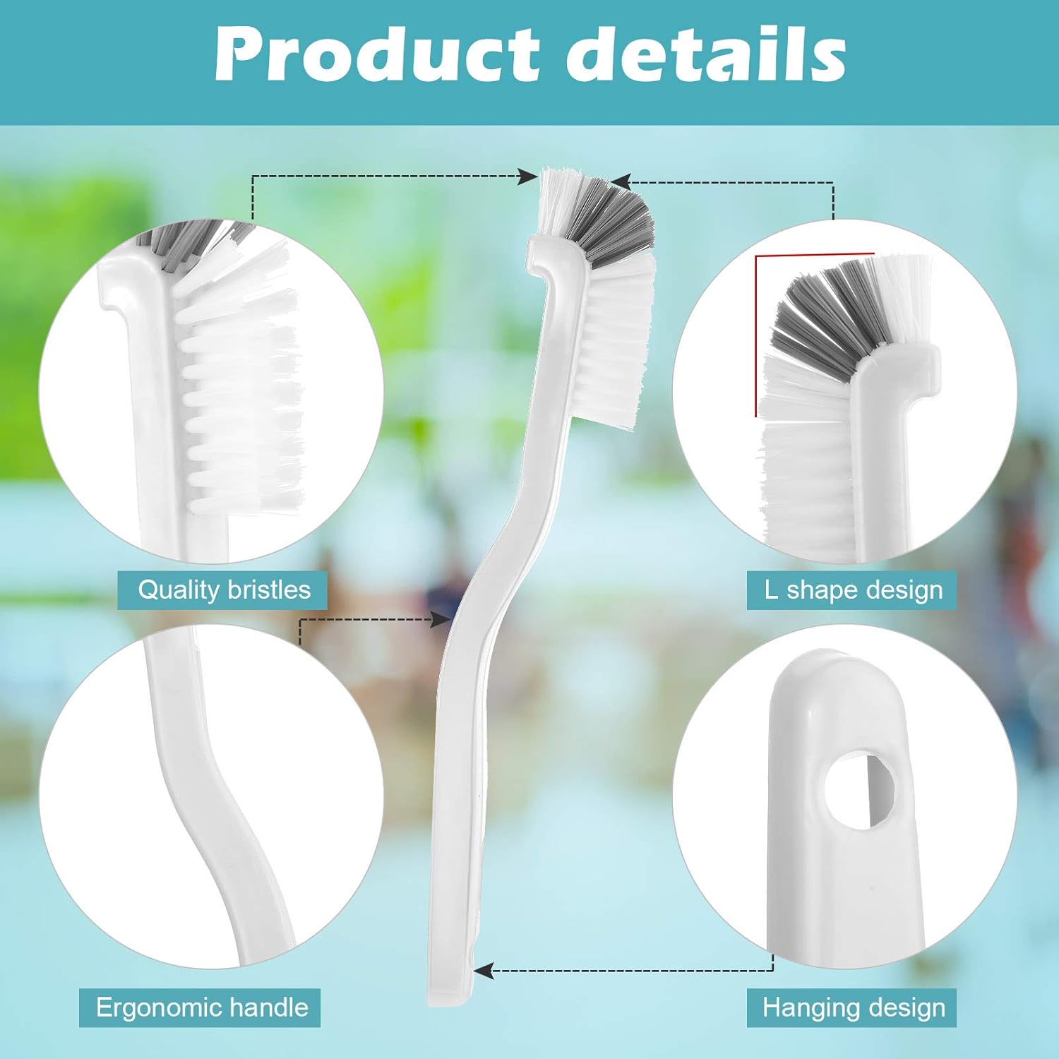 5 Piece Cleaning Dish Scrub Brush Kitchen Sink Bathroom Brushes, Household Pot Pan Dishwasher Edge Corners Grout Deep Cleaning Brush with Stiff Bristles (White and Black) - Image 5