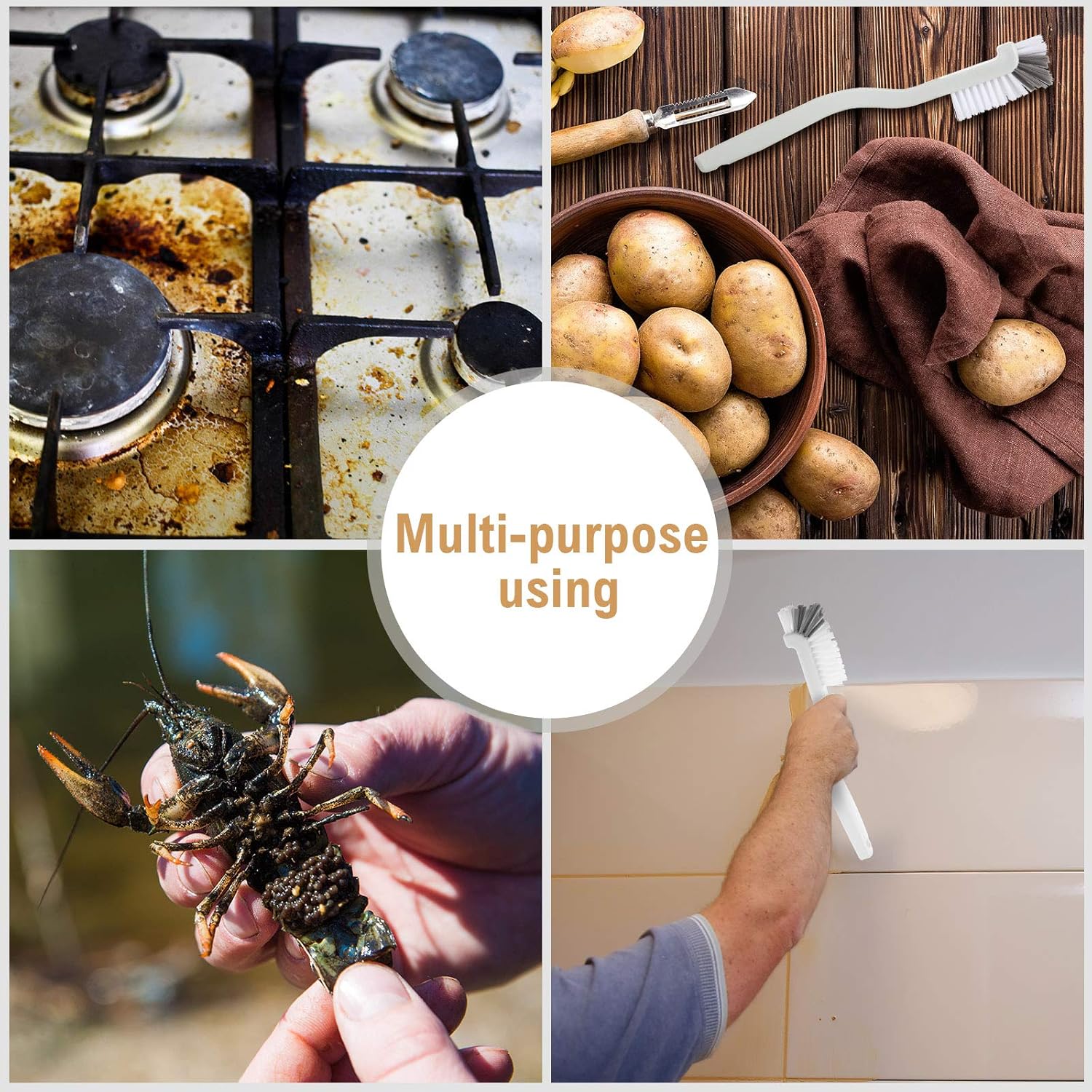 5 Piece Cleaning Dish Scrub Brush Kitchen Sink Bathroom Brushes, Household Pot Pan Dishwasher Edge Corners Grout Deep Cleaning Brush with Stiff Bristles (White and Black) - Image 6