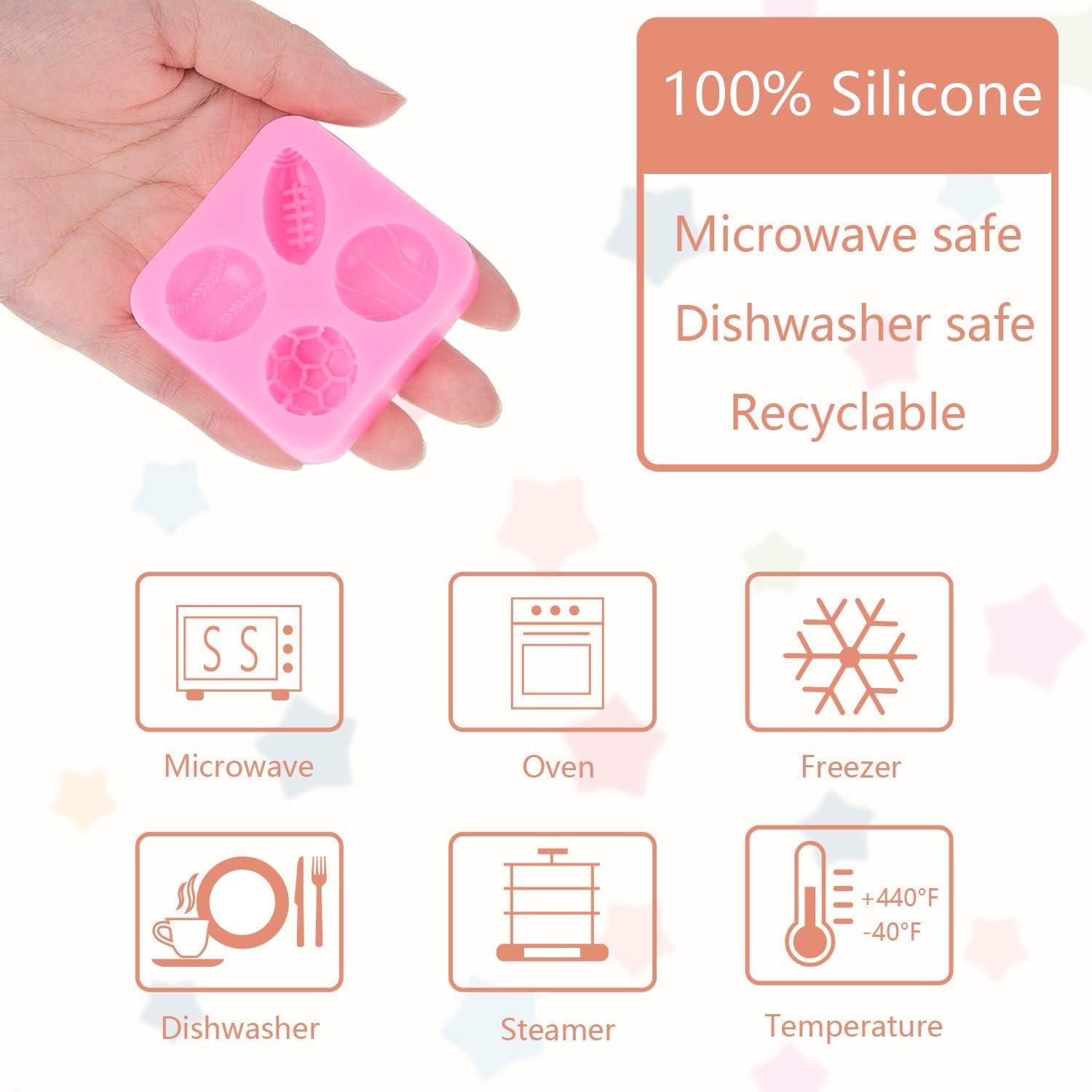 2 Pack Sports Fondant Mold for Cake Decoration, Football Basketball Baseball Soccer Silicone Molds for Valentine's Day DIY Chocolate Candy Mold Cake Decoration Cupcake Topper Polymer Clay - Image 8