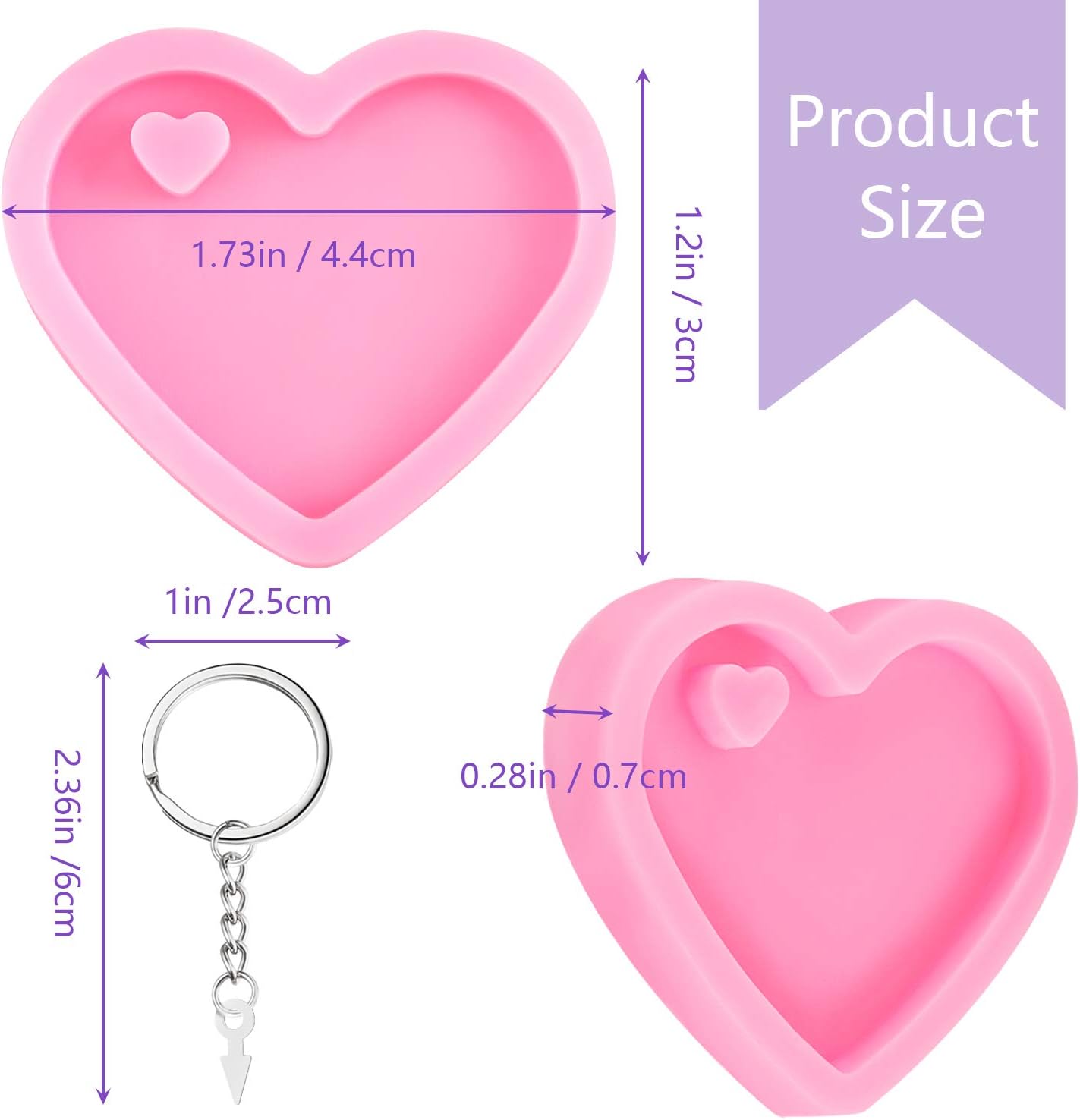 4 Pieces Heart Resin Keychain Molds for Epoxy Resin Easter Mother's Day Silicone Fondant Molds Love Keychain Gift with 20 Pieces Key Rings for DIY Decoration, Homemade Dessert - Image 2