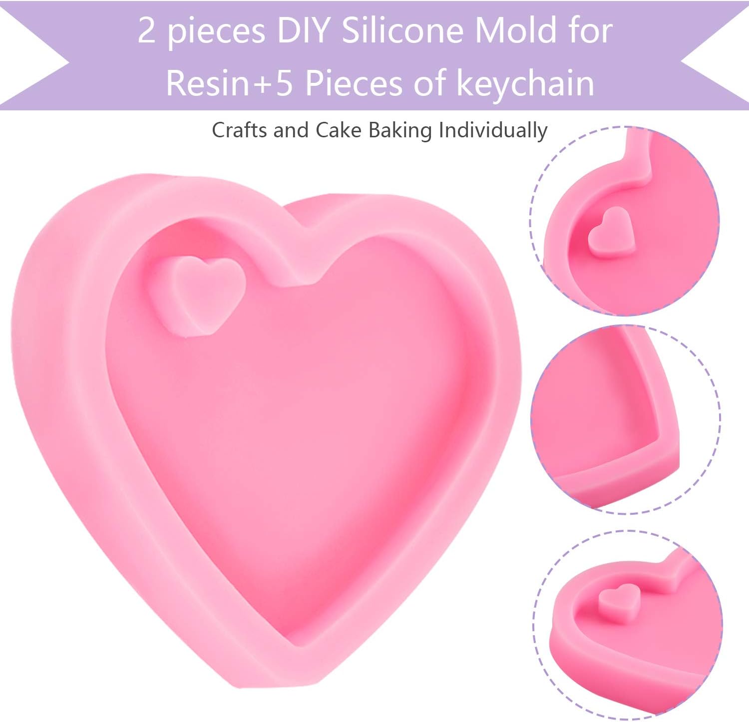 4 Pieces Heart Resin Keychain Molds for Epoxy Resin Easter Mother's Day Silicone Fondant Molds Love Keychain Gift with 20 Pieces Key Rings for DIY Decoration, Homemade Dessert - Image 3