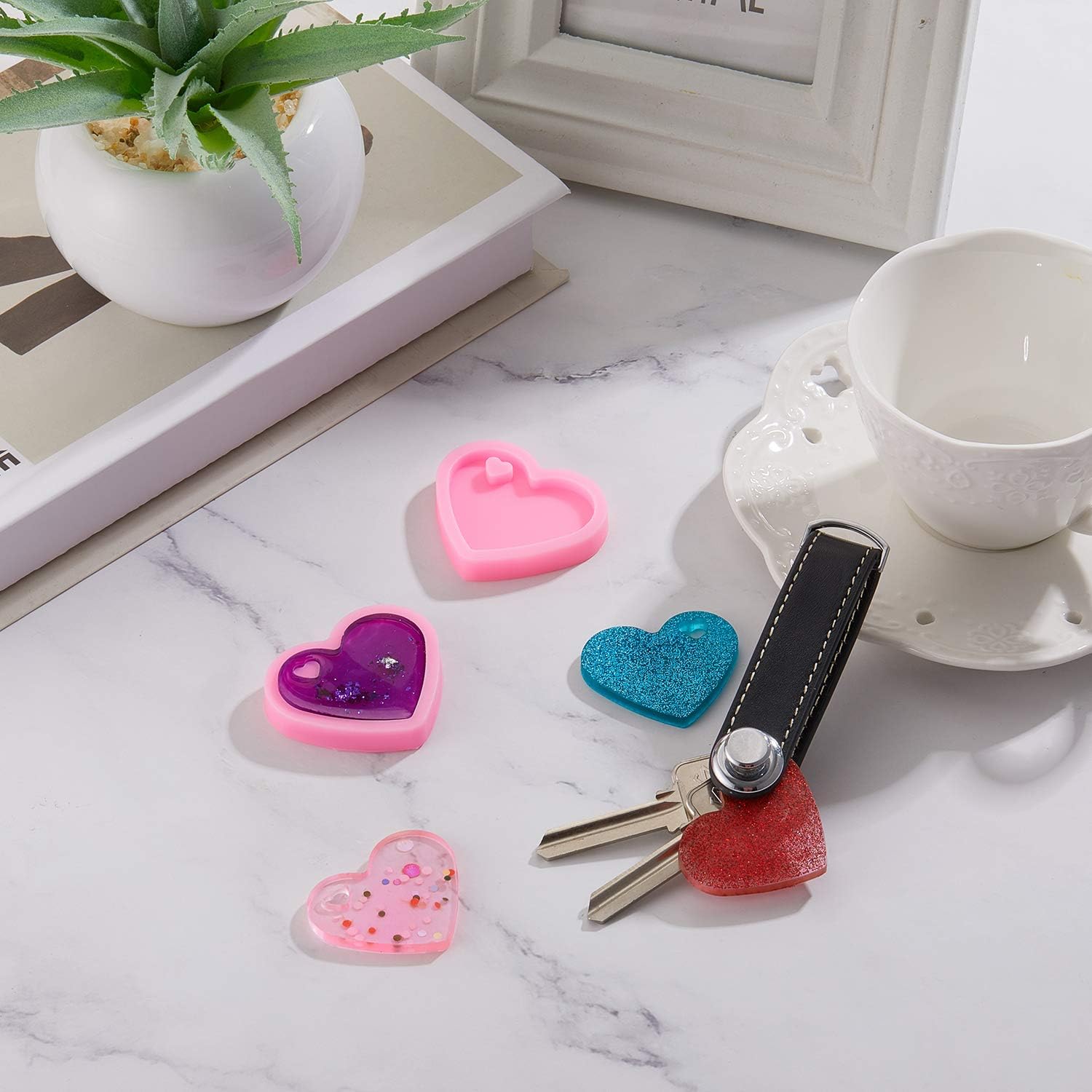4 Pieces Heart Resin Keychain Molds for Epoxy Resin Easter Mother's Day Silicone Fondant Molds Love Keychain Gift with 20 Pieces Key Rings for DIY Decoration, Homemade Dessert - Image 5