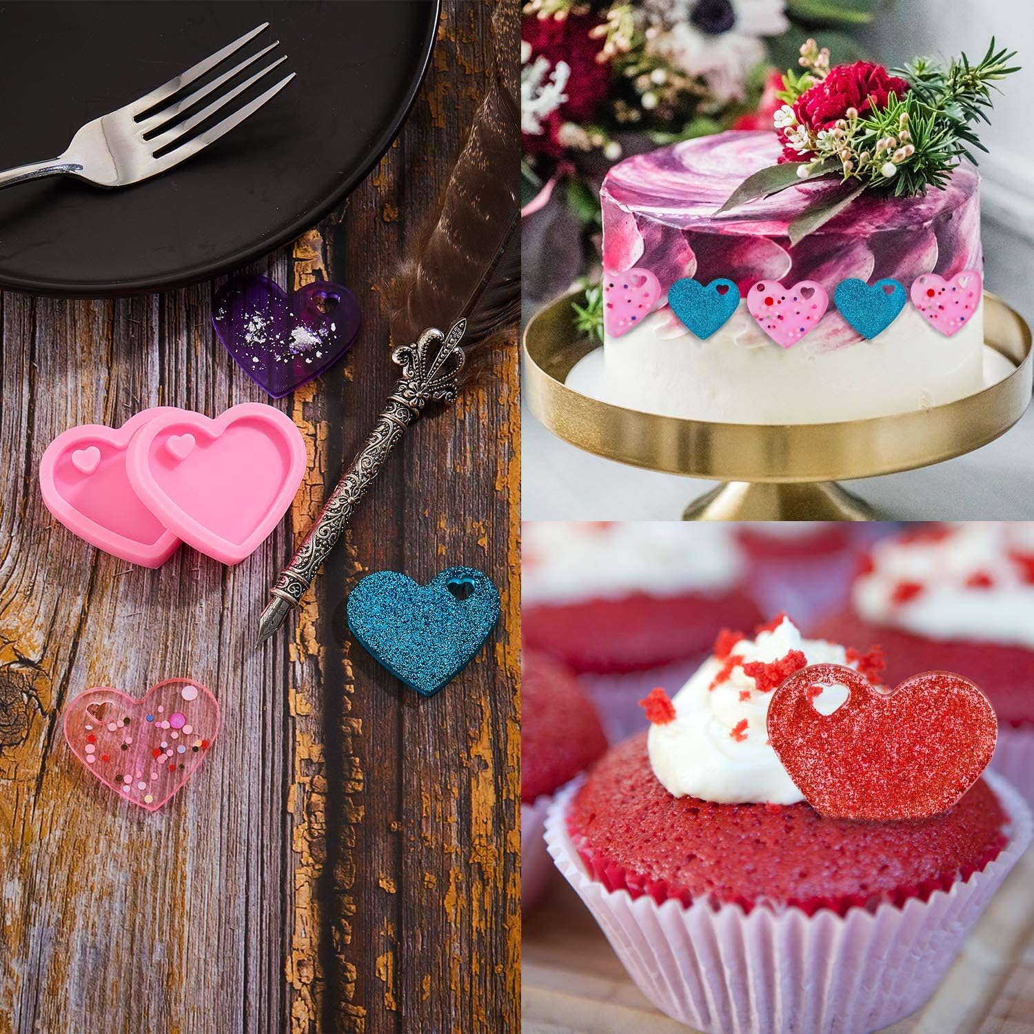 4 Pieces Heart Resin Keychain Molds for Epoxy Resin Easter Mother's Day Silicone Fondant Molds Love Keychain Gift with 20 Pieces Key Rings for DIY Decoration, Homemade Dessert - Image 6