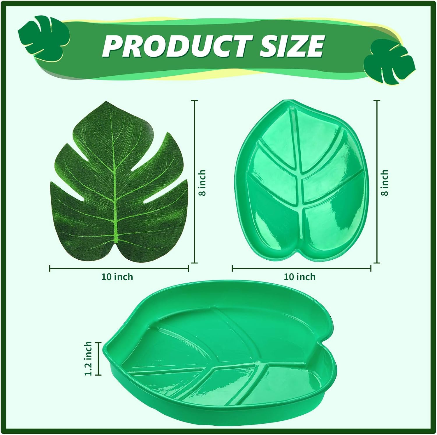12 Set Palm Leaf Snack Tray Hawaii Reusable Food Tray with Tropical Imitation Green Plant Leaves, Cookies Chips, Candy Dip, for Jungle Island Luau Party Decorations Birthdays, 8.3 x 7 Inch - Image 3