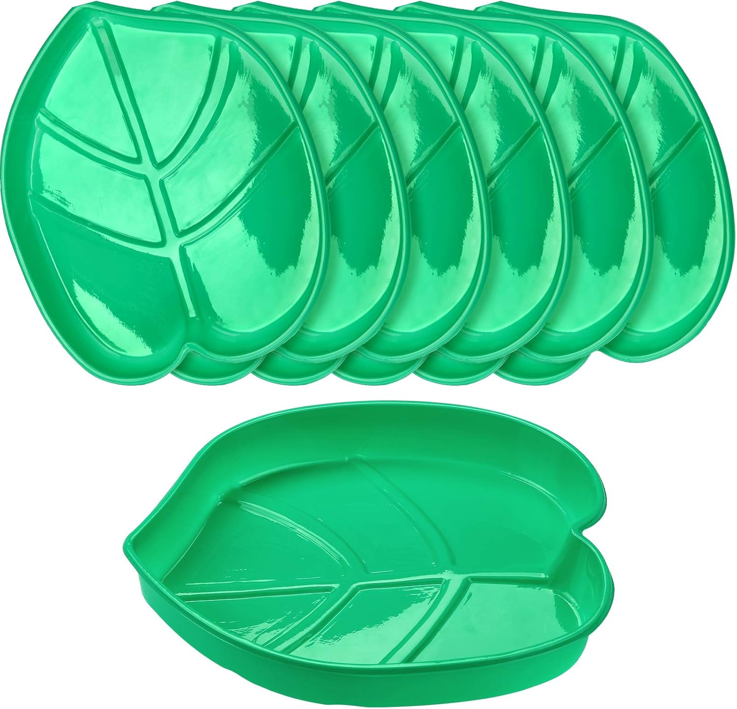 12 Set Palm Leaf Snack Tray Hawaii Reusable Food Tray with Tropical Imitation Green Plant Leaves, Cookies Chips, Candy Dip, for Jungle Island Luau Party Decorations Birthdays, 8.3 x 7 Inch - Image 4