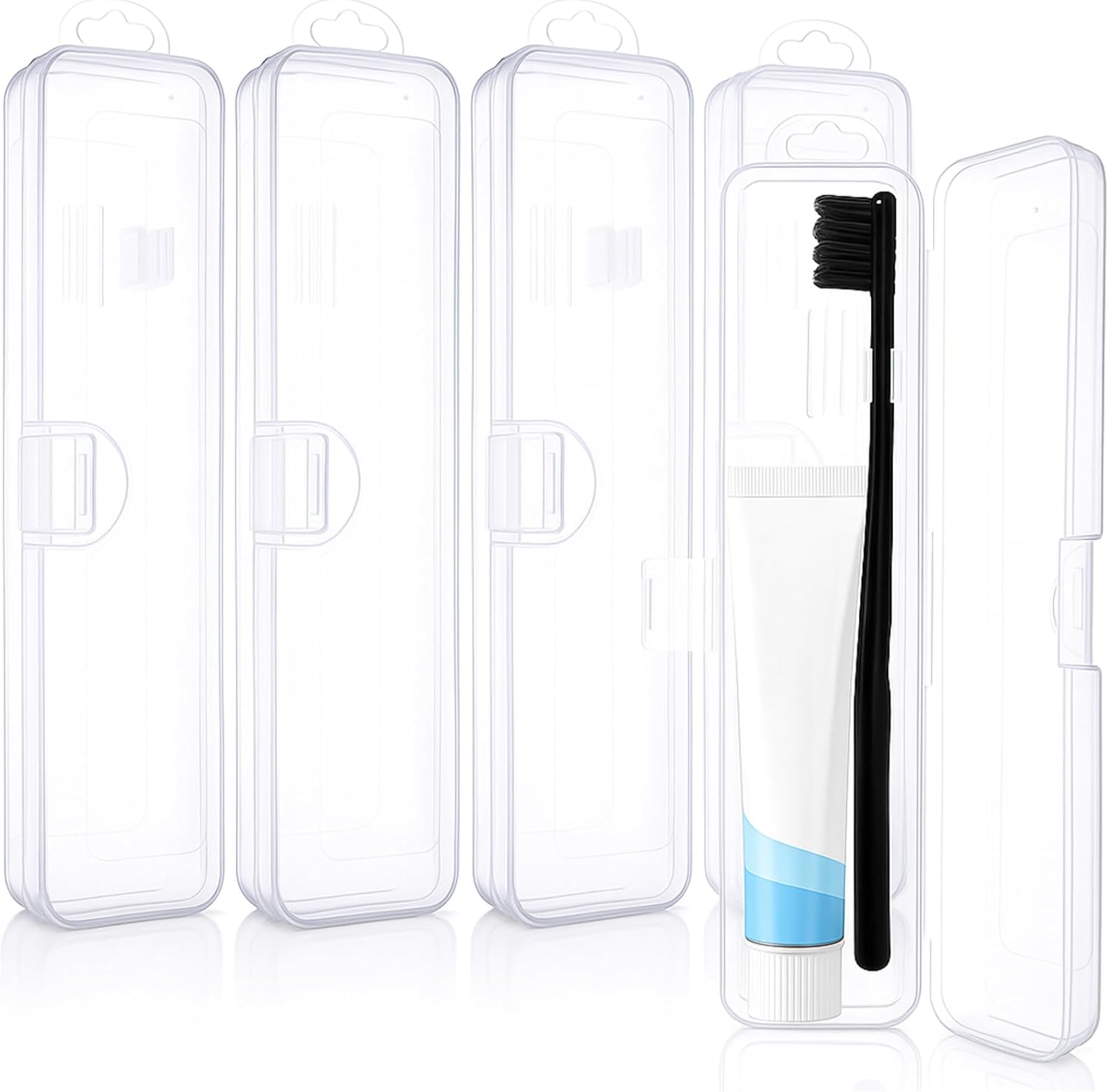 5 Pieces Portable Travel Toothbrush Case, Travel Toothbrush Holder Hard Plastic Dust-Proof Toothbrush Container Toothpaste Box Holder for Travel Use (Clear) - Image 1