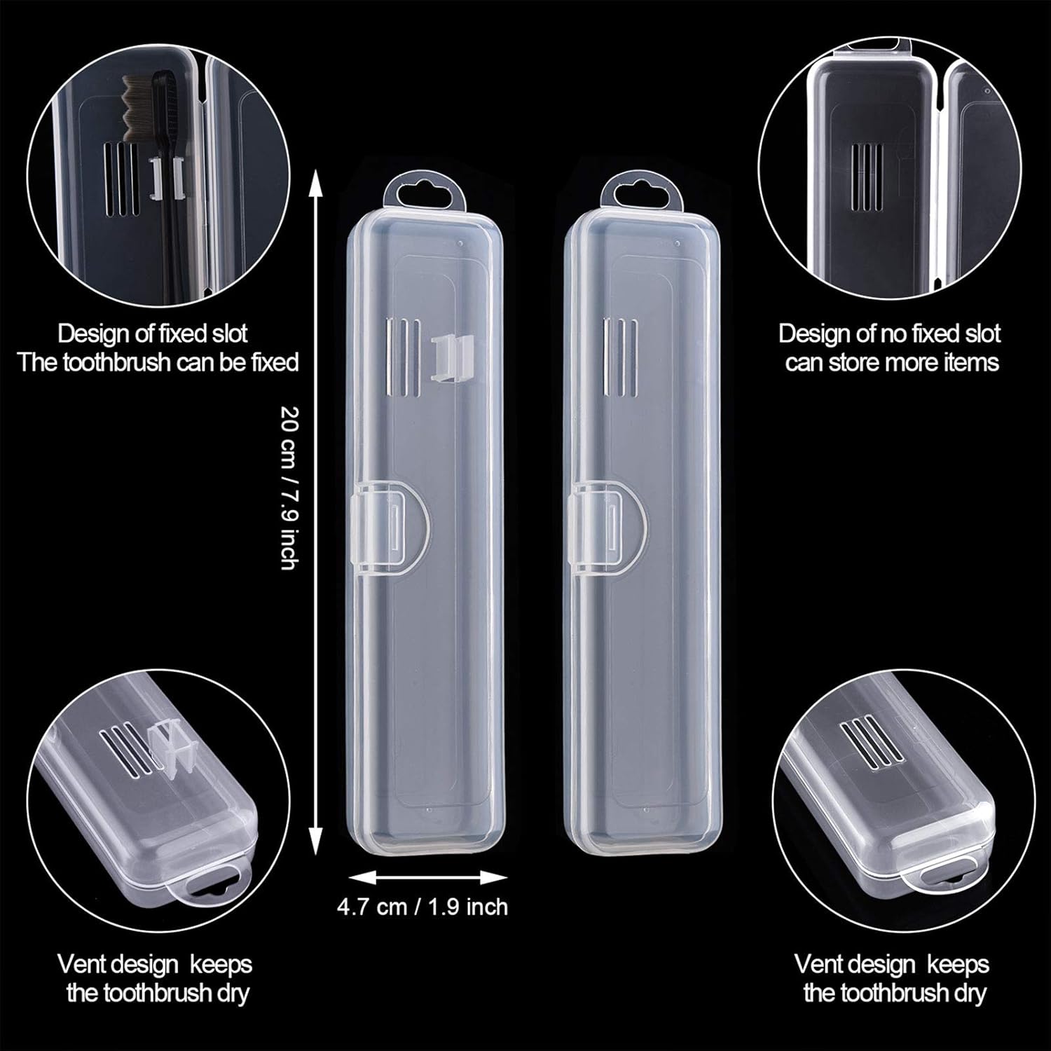 5 Pieces Portable Travel Toothbrush Case, Travel Toothbrush Holder Hard Plastic Dust-Proof Toothbrush Container Toothpaste Box Holder for Travel Use (Clear) - Image 2