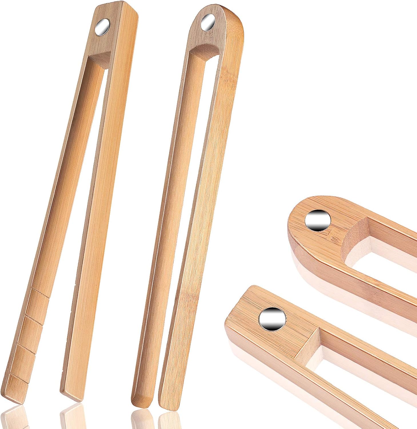 2 Pieces 8.7 Inch Wooden Toaster Tongs with Magnet Magnetic Bamboo Wood Toast Natural Bamboo Kitchen Utensil Accessories for Cooking Bagel Cake Muffin Bread - Image 1
