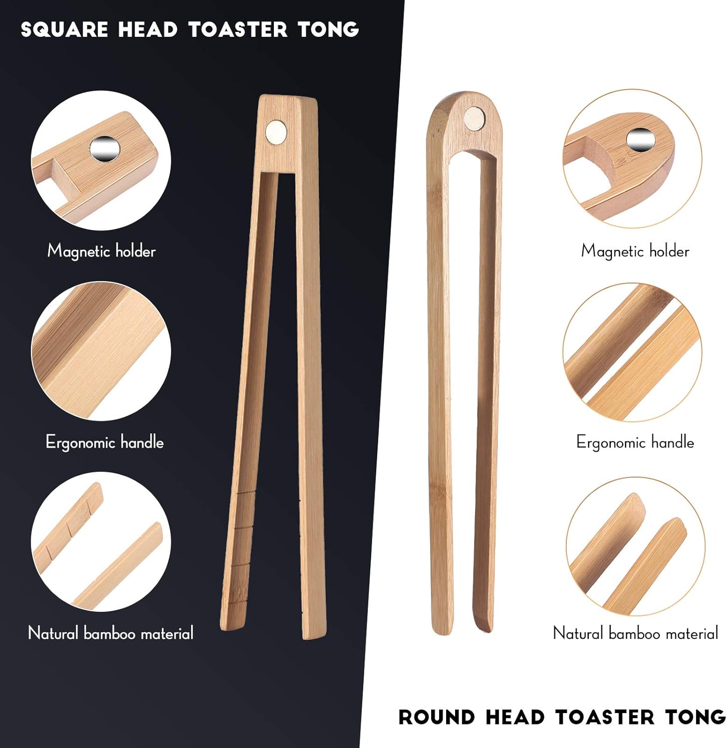 2 Pieces 8.7 Inch Wooden Toaster Tongs with Magnet Magnetic Bamboo Wood Toast Natural Bamboo Kitchen Utensil Accessories for Cooking Bagel Cake Muffin Bread - Image 3