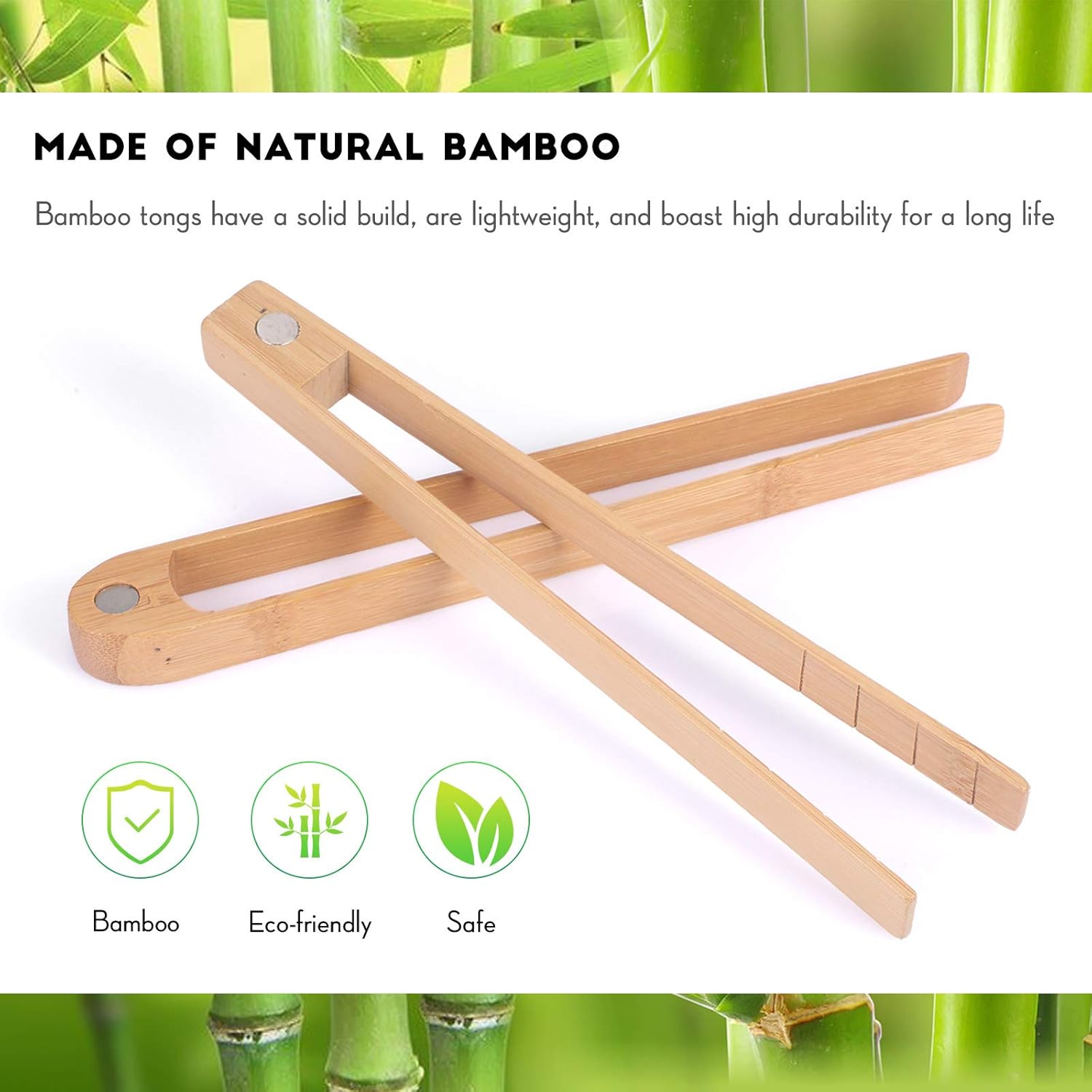 2 Pieces 8.7 Inch Wooden Toaster Tongs with Magnet Magnetic Bamboo Wood Toast Natural Bamboo Kitchen Utensil Accessories for Cooking Bagel Cake Muffin Bread - Image 4