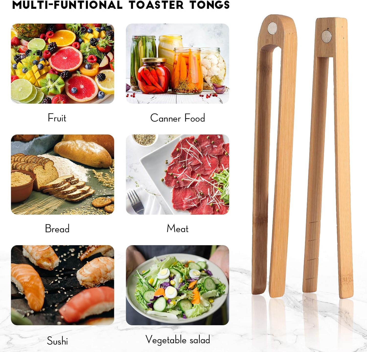 2 Pieces 8.7 Inch Wooden Toaster Tongs with Magnet Magnetic Bamboo Wood Toast Natural Bamboo Kitchen Utensil Accessories for Cooking Bagel Cake Muffin Bread - Image 6