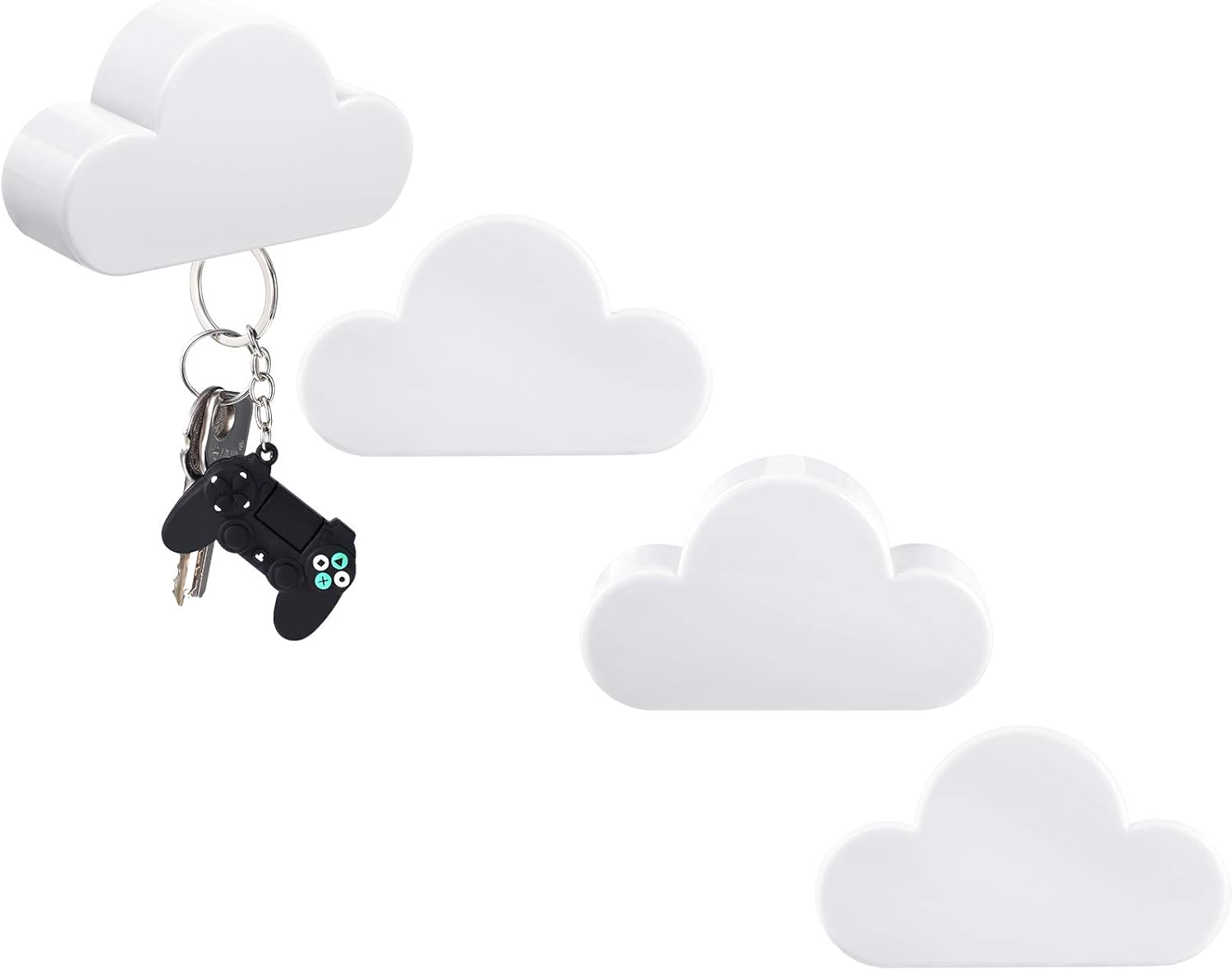 4 Pieces Cloud Magnetic Key Holder for Wall Key Rack Organizer Keychains Hooks with Adhesive for Door(White) - Image 1