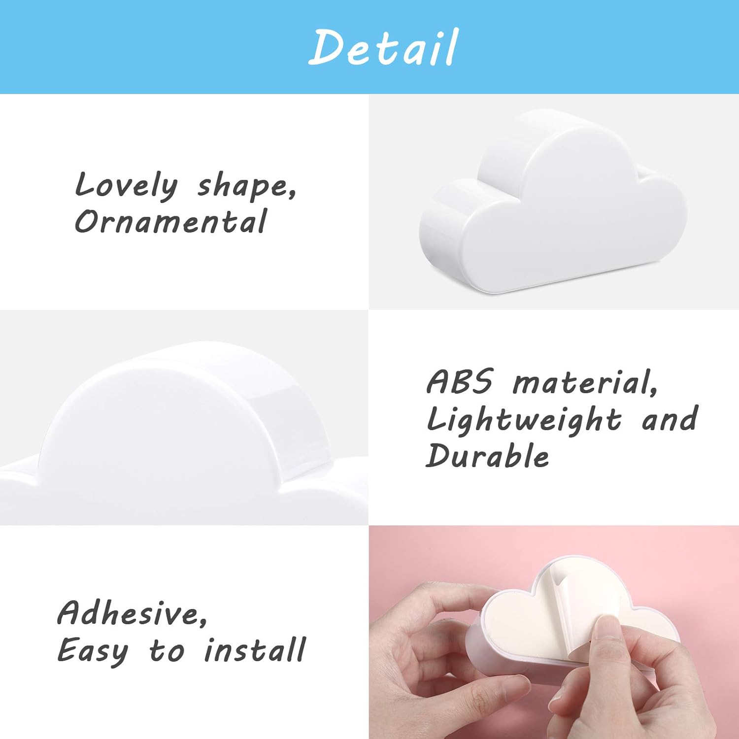4 Pieces Cloud Magnetic Key Holder for Wall Key Rack Organizer Keychains Hooks with Adhesive for Door(White) - Image 6