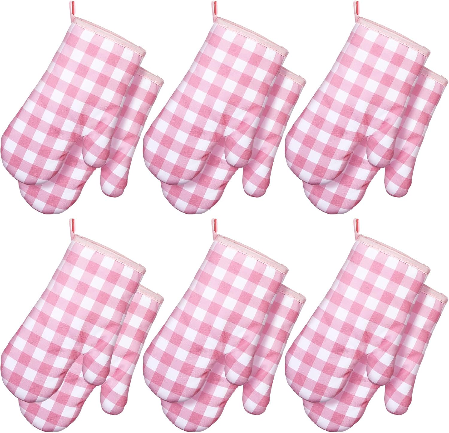 6 Pairs Pink Checkered Oven Mitts Heat Resistant, Vintage Retro Checkerboard Cute Oven Mitts, Extra Thicken Kitchen Gloves, 6''x11'' - Image 1