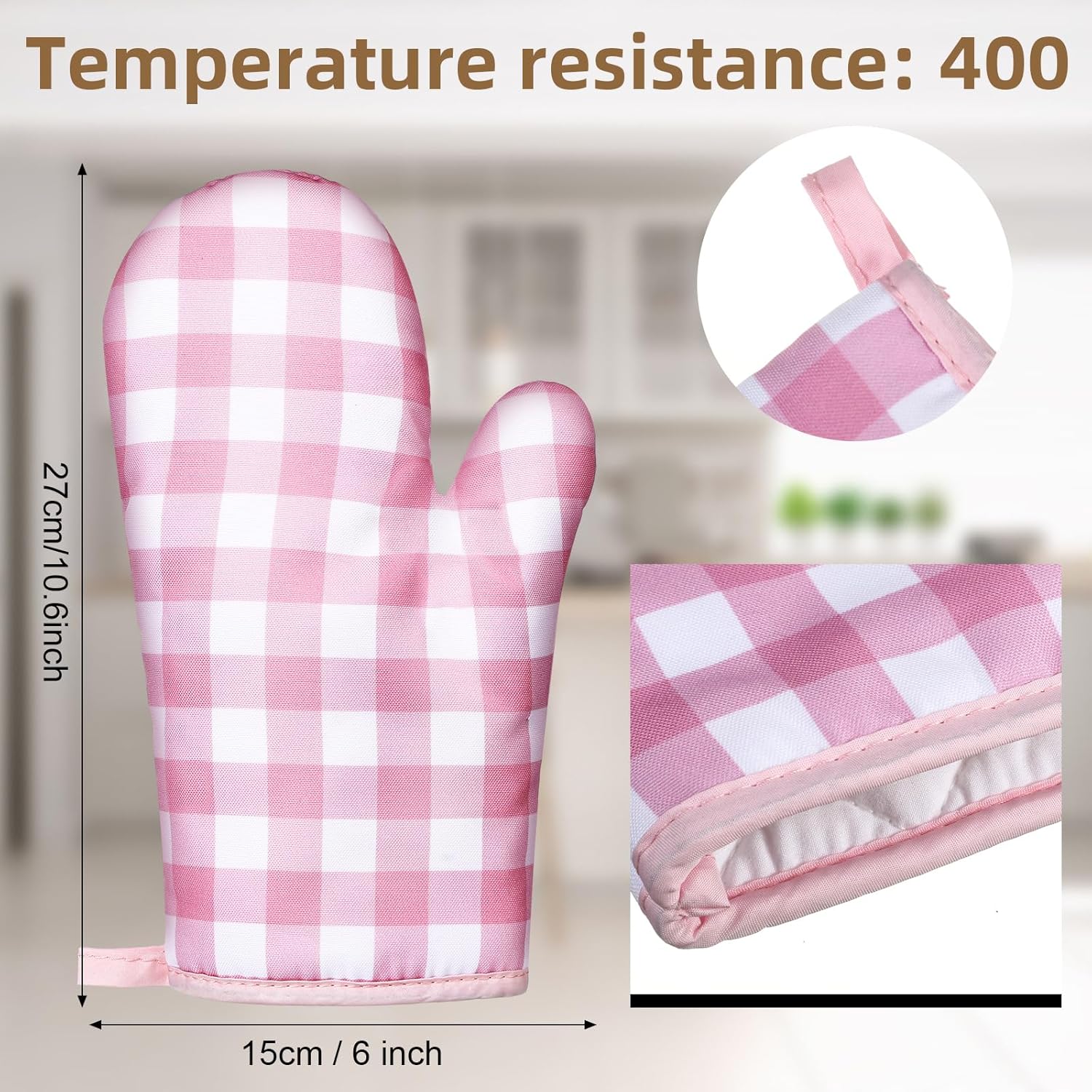 6 Pairs Pink Checkered Oven Mitts Heat Resistant, Vintage Retro Checkerboard Cute Oven Mitts, Extra Thicken Kitchen Gloves, 6''x11'' - Image 2