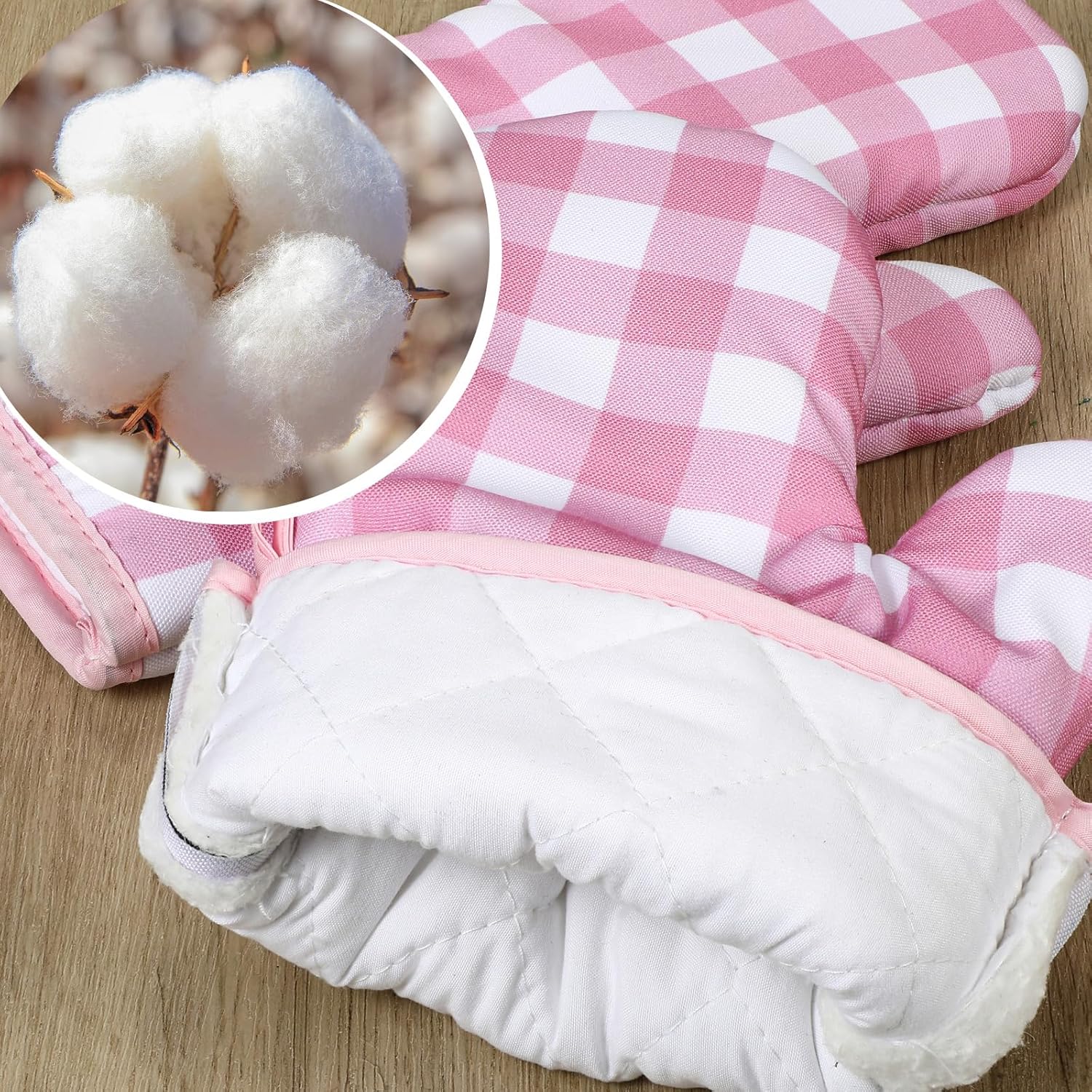 6 Pairs Pink Checkered Oven Mitts Heat Resistant, Vintage Retro Checkerboard Cute Oven Mitts, Extra Thicken Kitchen Gloves, 6''x11'' - Image 4