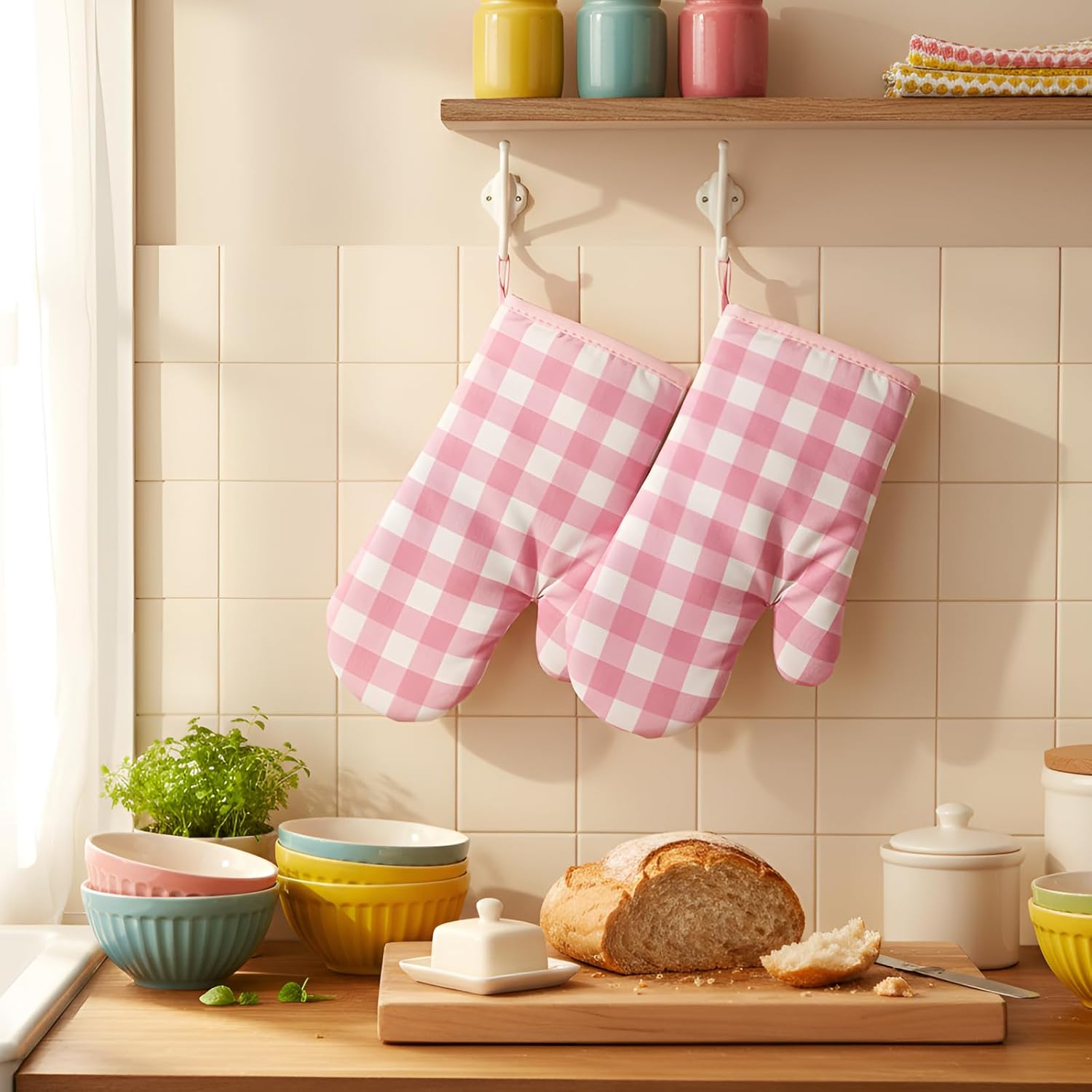 6 Pairs Pink Checkered Oven Mitts Heat Resistant, Vintage Retro Checkerboard Cute Oven Mitts, Extra Thicken Kitchen Gloves, 6''x11'' - Image 5