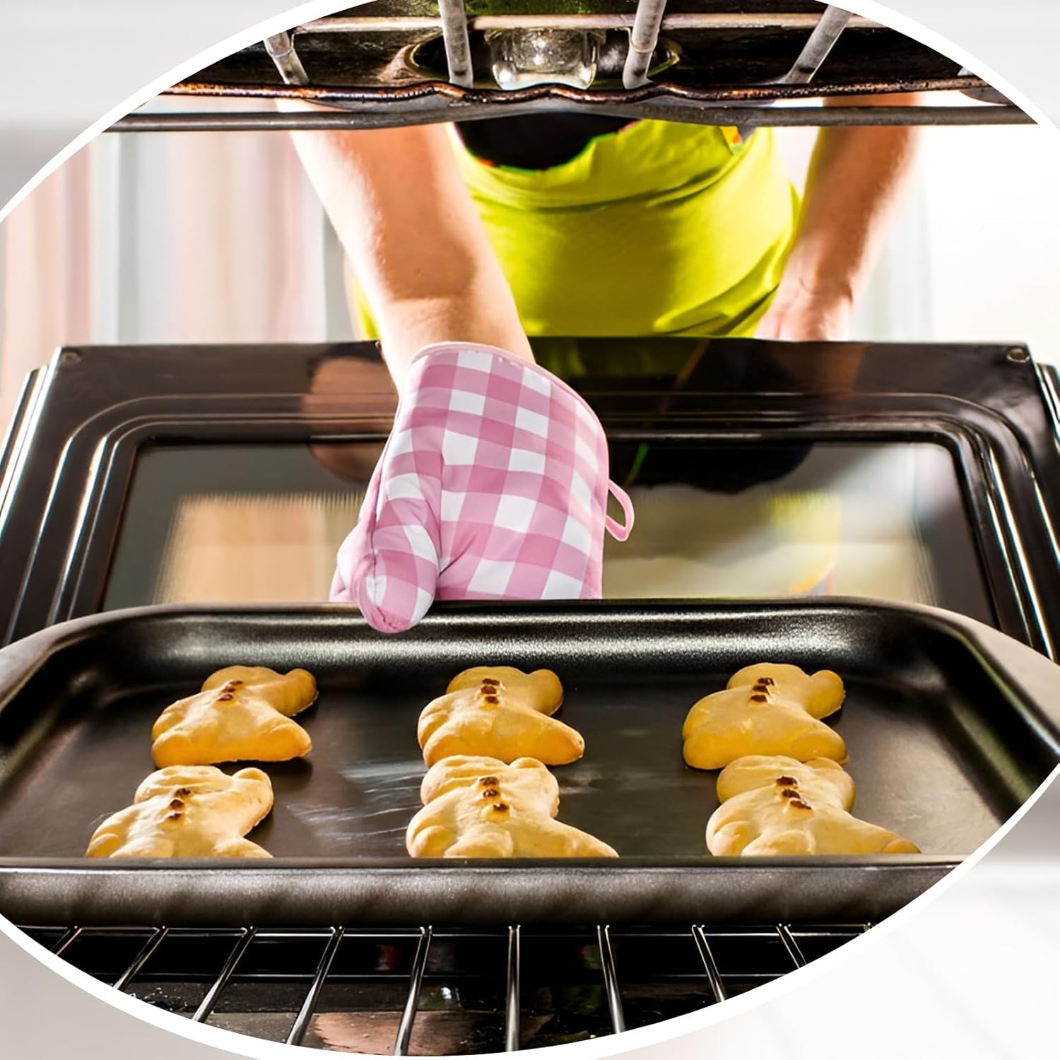 6 Pairs Pink Checkered Oven Mitts Heat Resistant, Vintage Retro Checkerboard Cute Oven Mitts, Extra Thicken Kitchen Gloves, 6''x11'' - Image 7