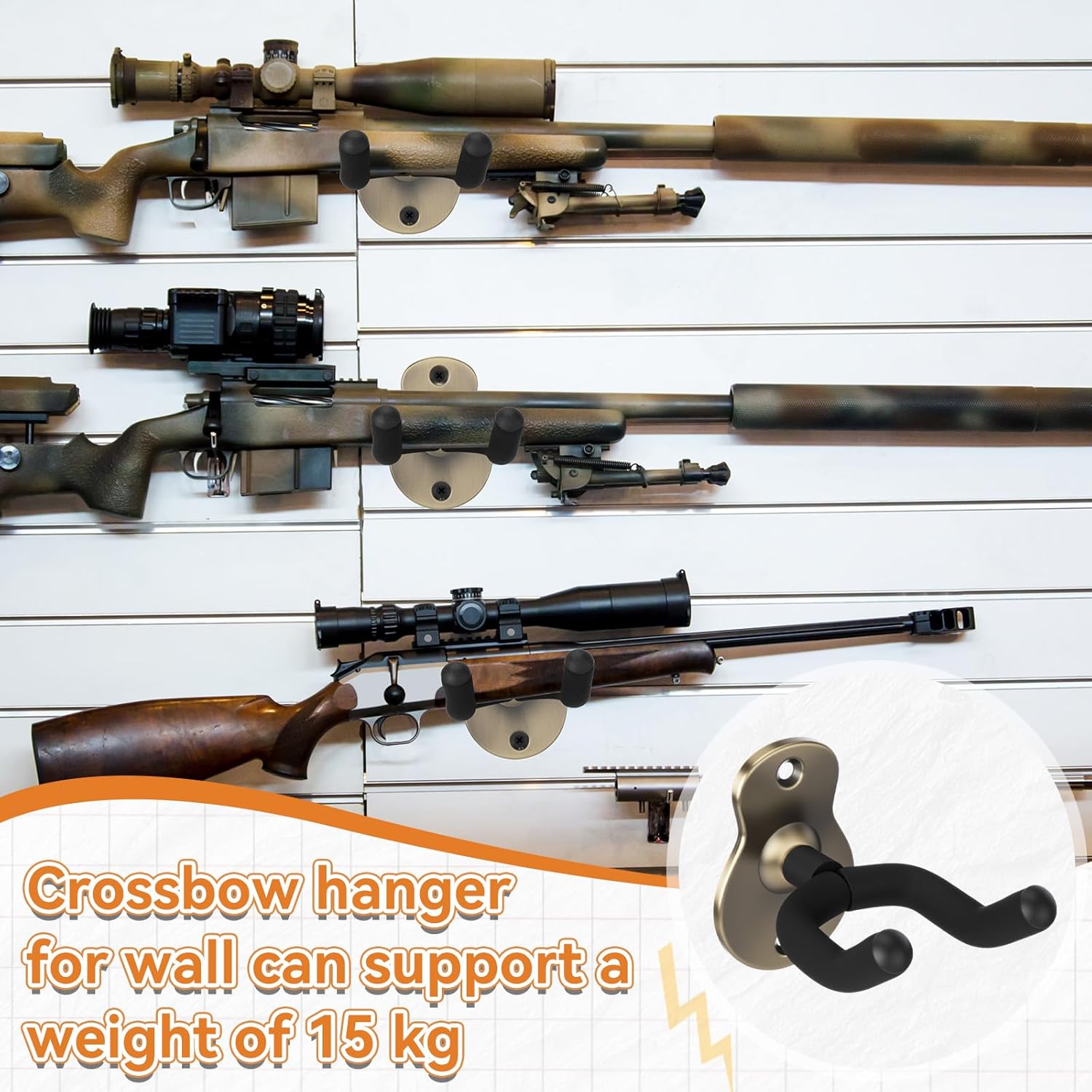 2 Pcs Crossbow Hanger for Wall Vertical Rack Wall Mount Metal Gun Holder Compound Bow Hanger Holder Displays Rack Shotgun Hooks Rifle Storage Securely Holds Airsoft Firearm - Image 6