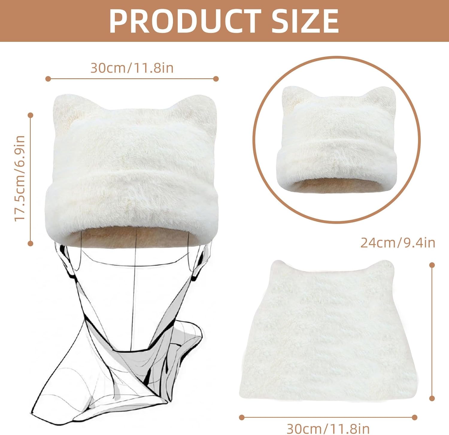 Womens Winter Beanie Hat Cute Cat/Bear Ear Hat for Women, Large Size Warm Plush Hat, Ears with Support - DIY Shapes - Image 2