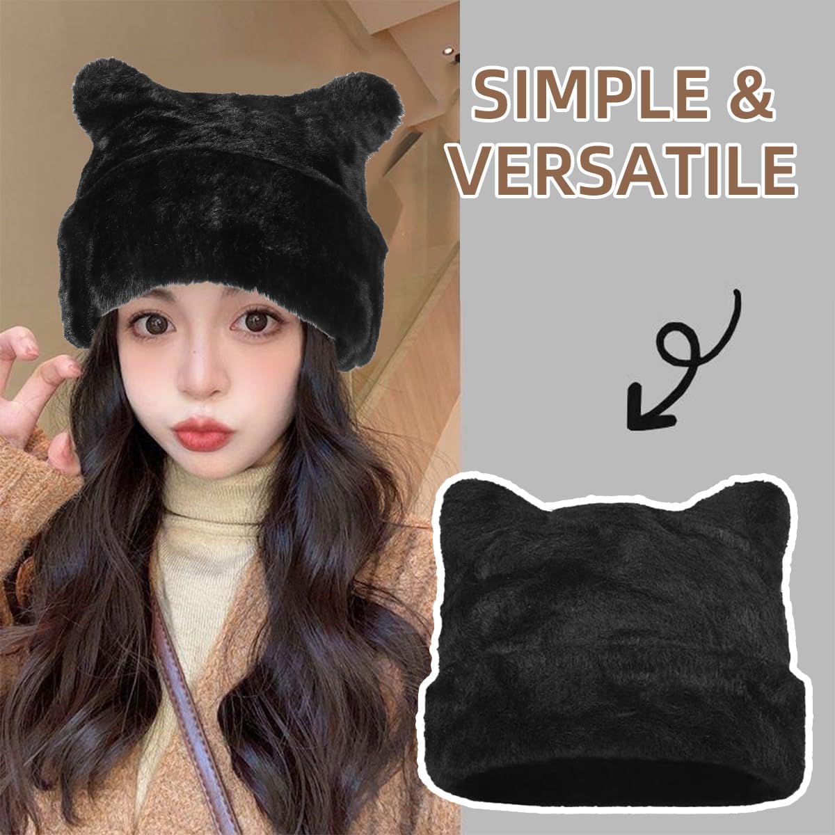 Womens Winter Beanie Hat Cute Cat/Bear Ear Hat for Women, Large Size Warm Plush Hat, Ears with Support - DIY Shapes - Image 6