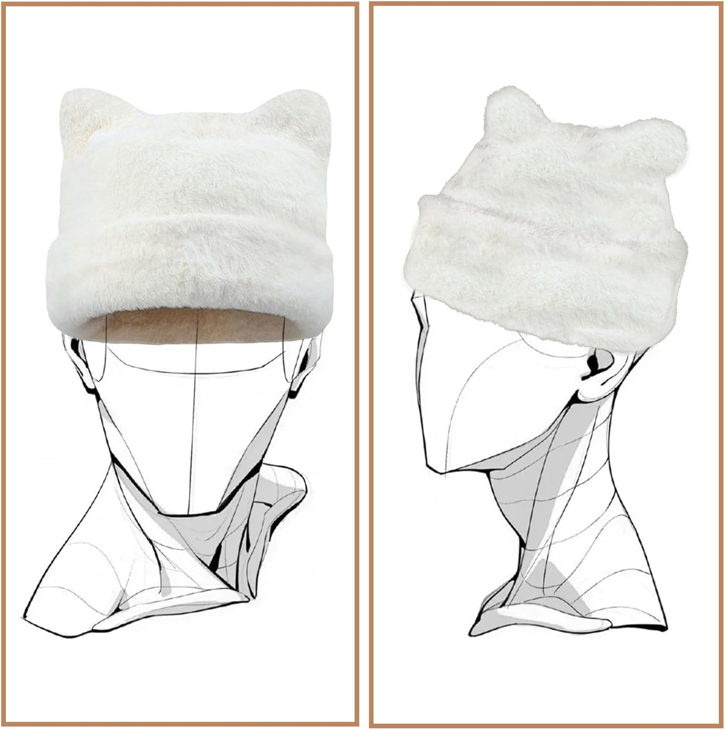 Womens Winter Beanie Hat Cute Cat/Bear Ear Hat for Women, Large Size Warm Plush Hat, Ears with Support - DIY Shapes - Image 8