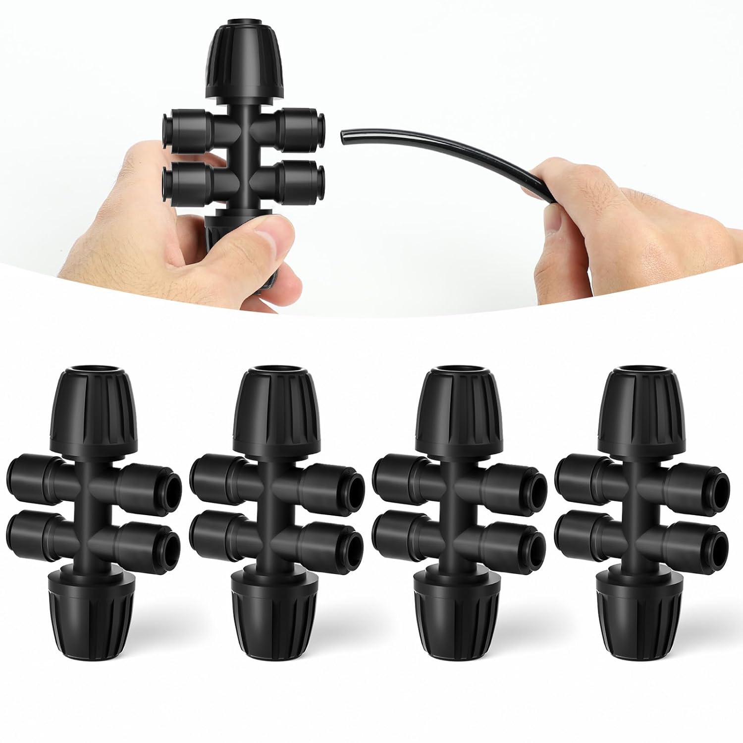 4 Packs 1/2''to 1/4''Barbed Tee Quick Connector,Drip Irrigation Fittings for 4-Way Connector - Image 1