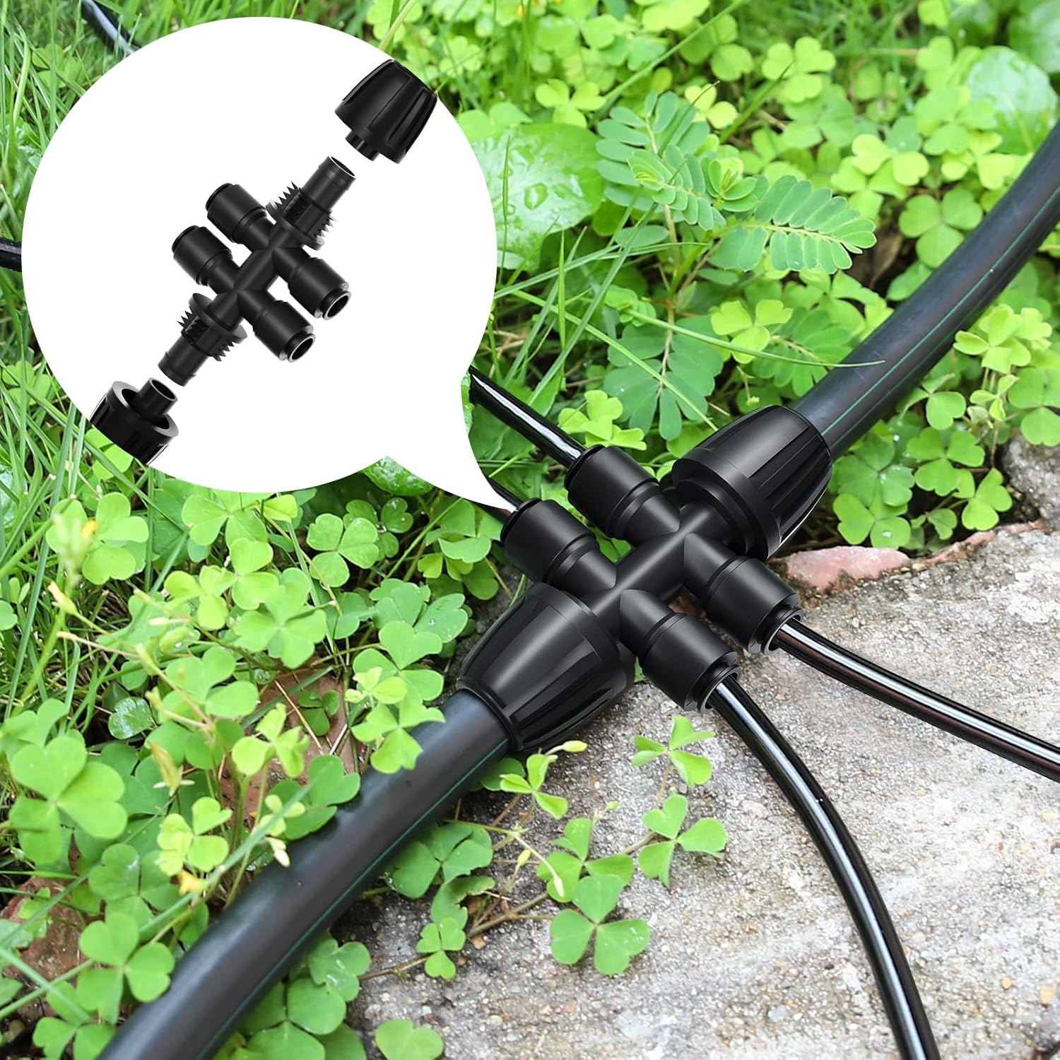 4 Packs 1/2''to 1/4''Barbed Tee Quick Connector,Drip Irrigation Fittings for 4-Way Connector - Image 2