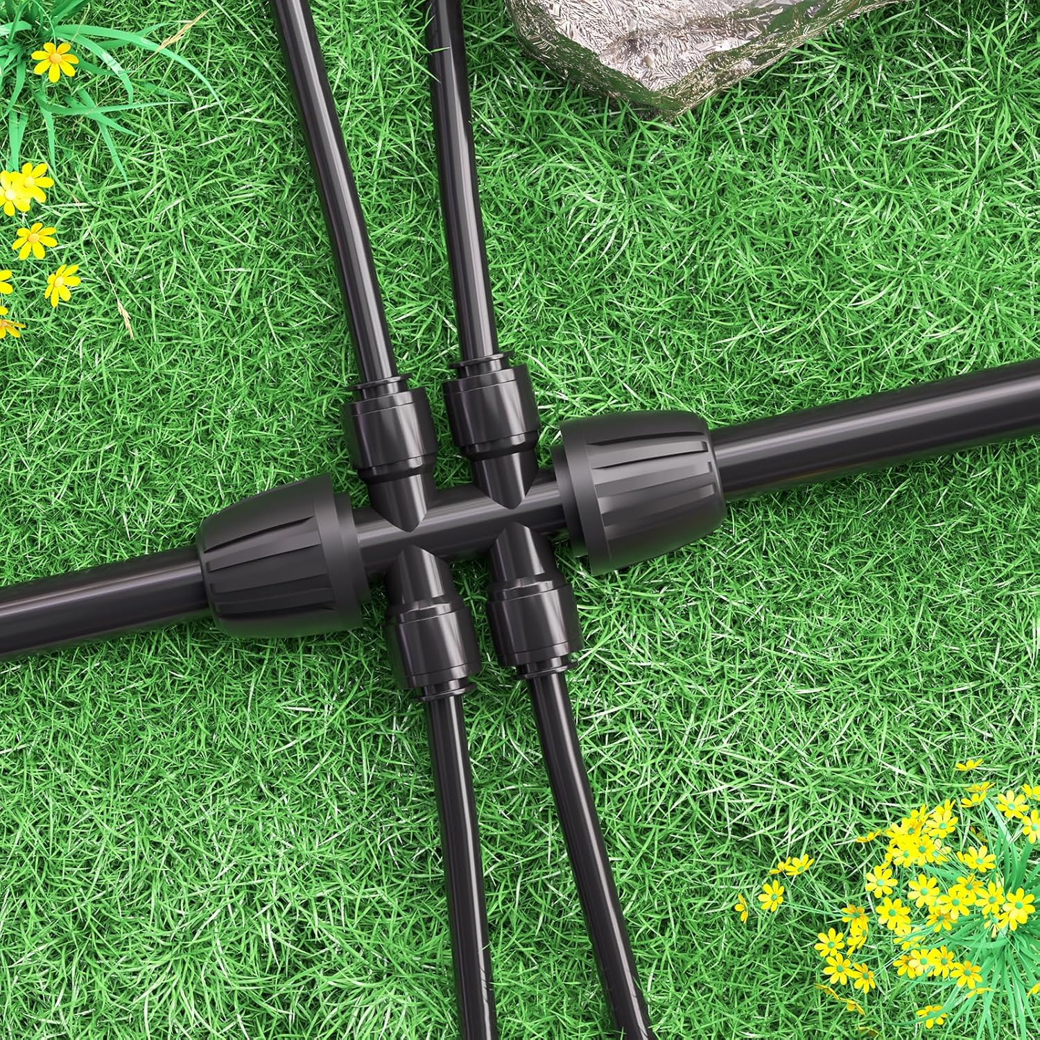 4 Packs 1/2''to 1/4''Barbed Tee Quick Connector,Drip Irrigation Fittings for 4-Way Connector - Image 6