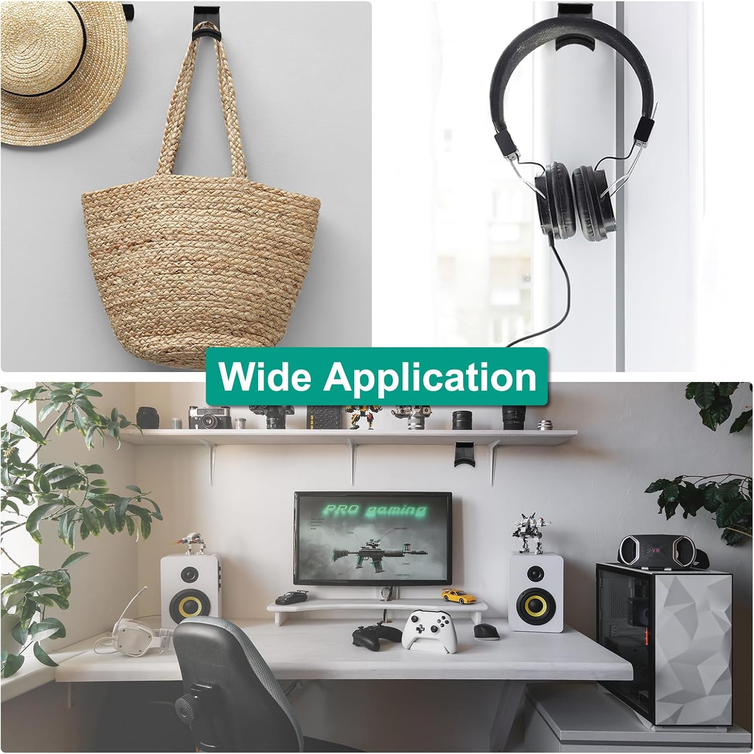 Headphone Stand, 1 Pcs ABS Headset Holder Adhesive Headphone Holder Hook Mount Headphone Hanger Hook Under Desk for Gaming Headphones Earphones Cables, White(Hanging) - Image 5