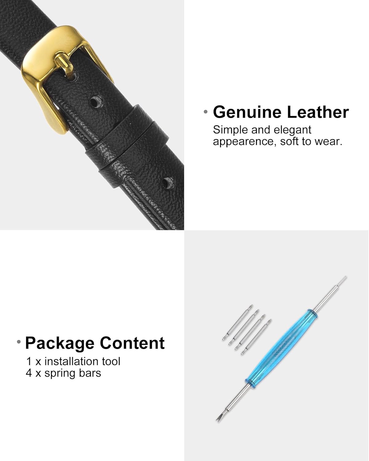 Multi-sizes Genuine Leather Band, Flat Thin Elegant Leather Watch Strap for Men and Women - Image 3
