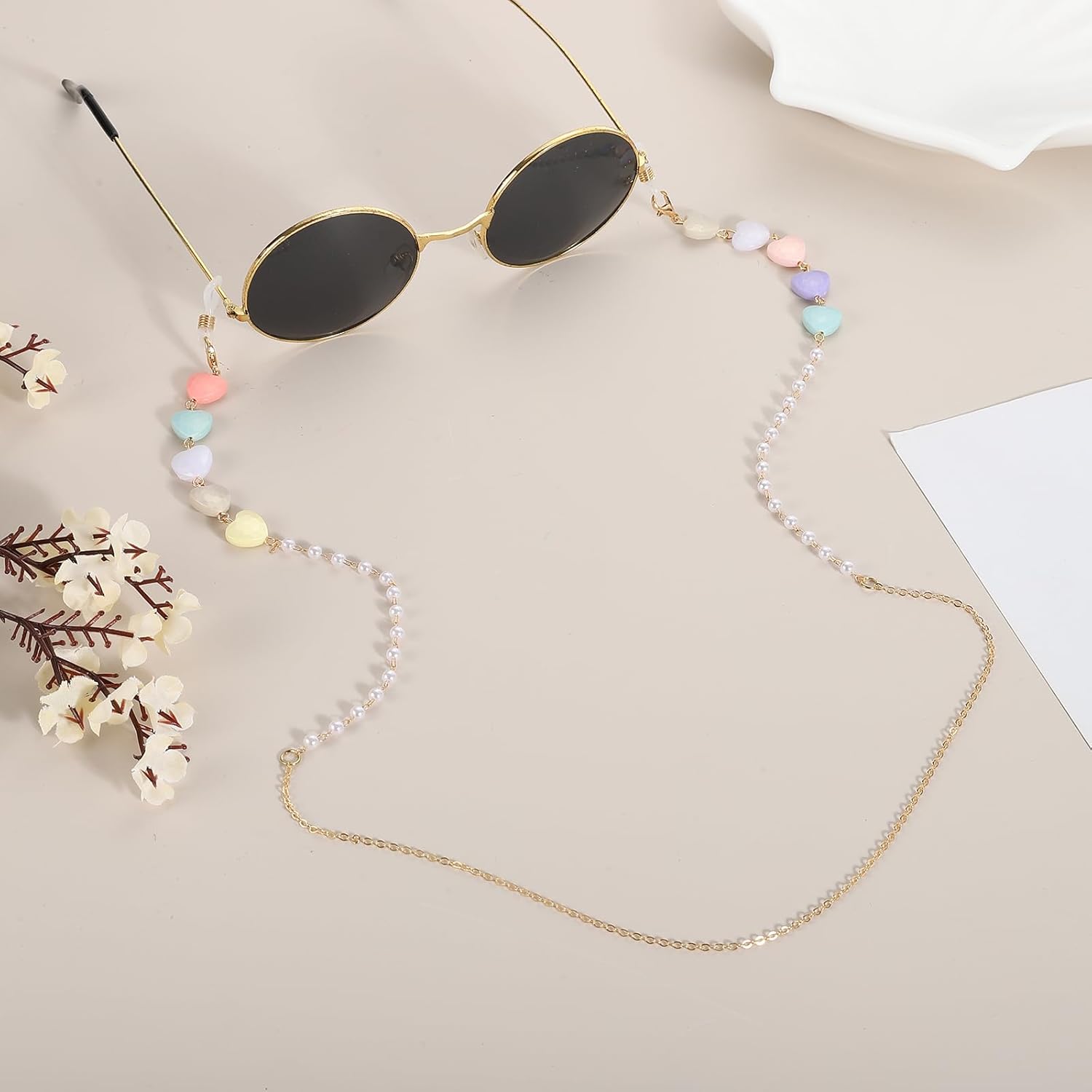 Beads Eyeglass Chain, Pearl Glasses Strap Eyewear Retainer Chain Around Neck Sunglass Holder for Girls Women - Image 4