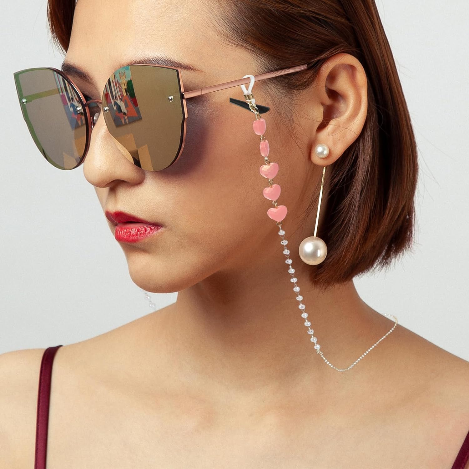 Beads Eyeglass Chain, Pearl Glasses Strap Eyewear Retainer Chain Around Neck Sunglass Holder for Girls Women - Image 5