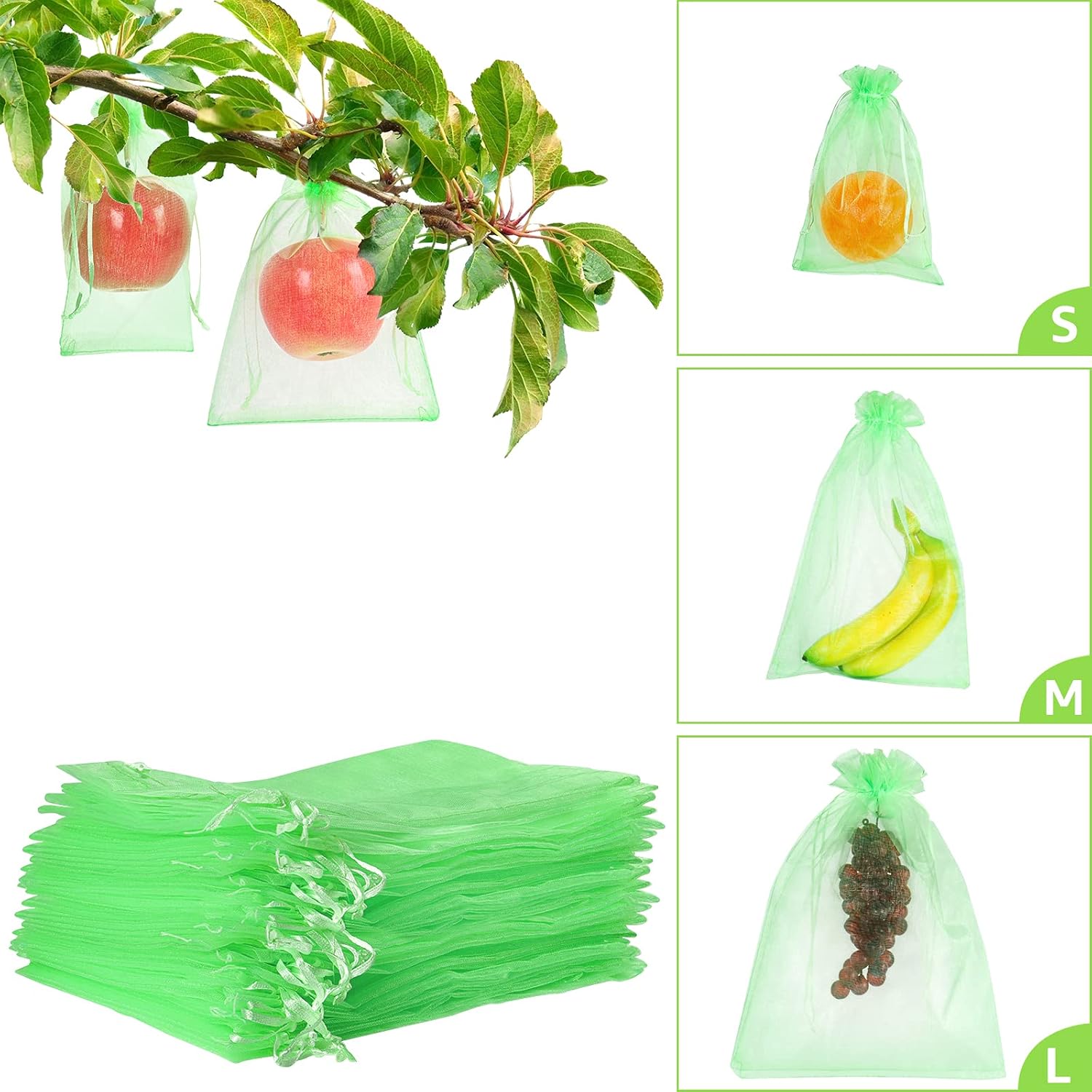 50 Pcs Fruit Protection Bags,8''×12''Fruit Netting Bags for Fruit Trees Fruit Cover Mesh Bag with Drawstring Netting Barrier Bags for Plant Fruit Flower - Image 1