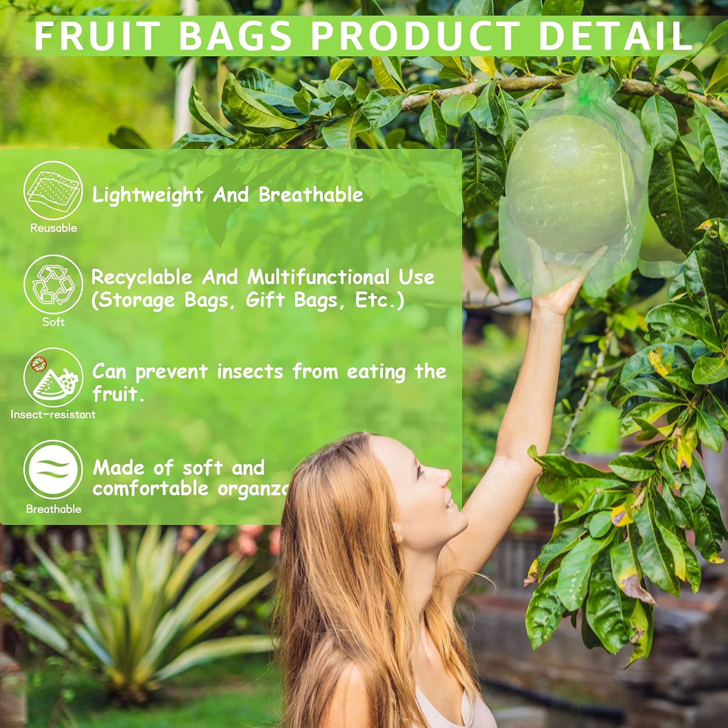50 Pcs Fruit Protection Bags,8''×12''Fruit Netting Bags for Fruit Trees Fruit Cover Mesh Bag with Drawstring Netting Barrier Bags for Plant Fruit Flower - Image 3
