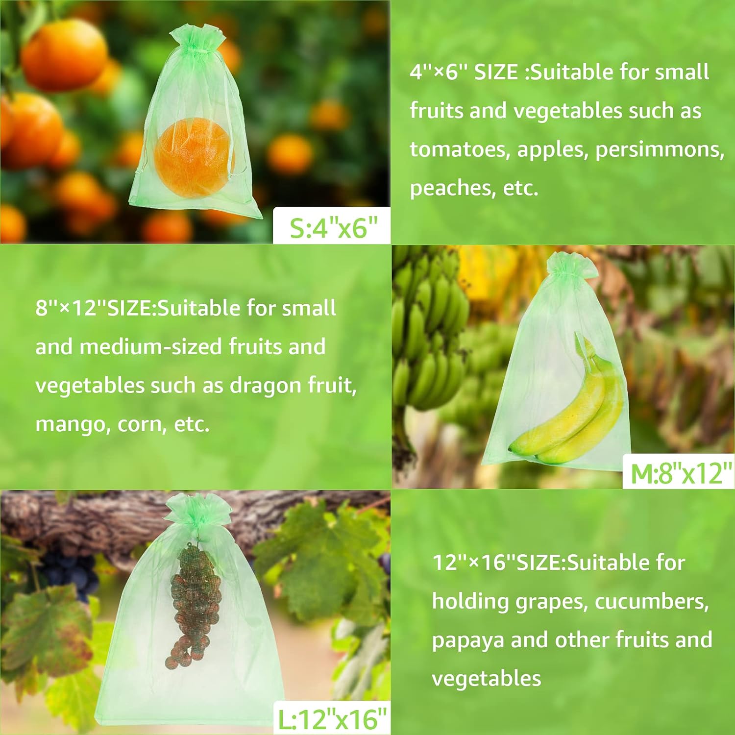 50 Pcs Fruit Protection Bags,8''×12''Fruit Netting Bags for Fruit Trees Fruit Cover Mesh Bag with Drawstring Netting Barrier Bags for Plant Fruit Flower - Image 4