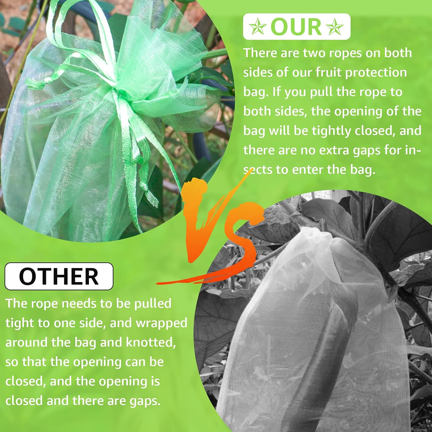 50 Pcs Fruit Protection Bags,8''×12''Fruit Netting Bags for Fruit Trees Fruit Cover Mesh Bag with Drawstring Netting Barrier Bags for Plant Fruit Flower - Image 5